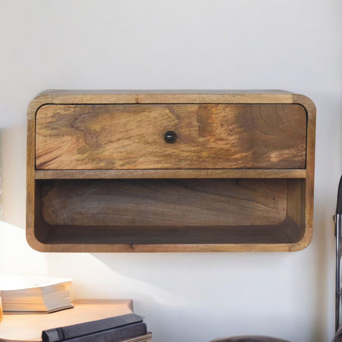 Large Floating Curve Open Slot Bedside Table