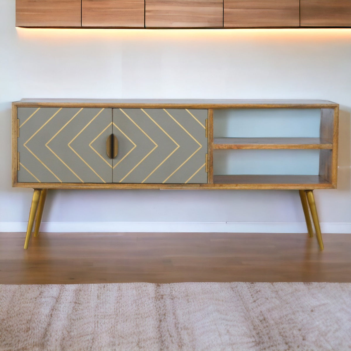 Sleek Cement Brass Inlay Media Unit