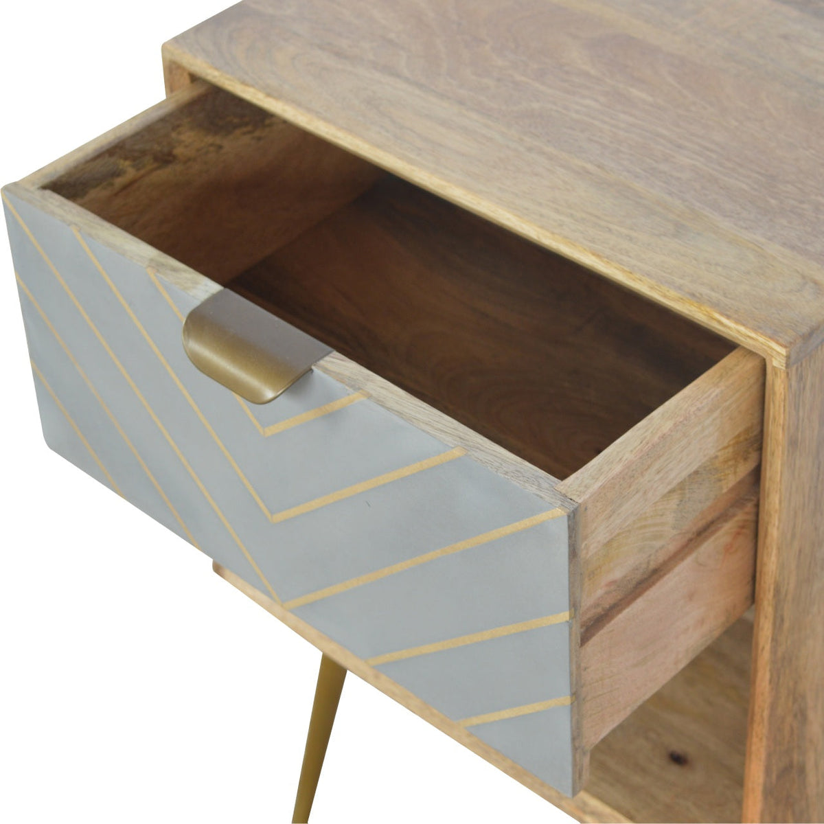 Cement Inlay Bedside with Open Slot Bedside Table