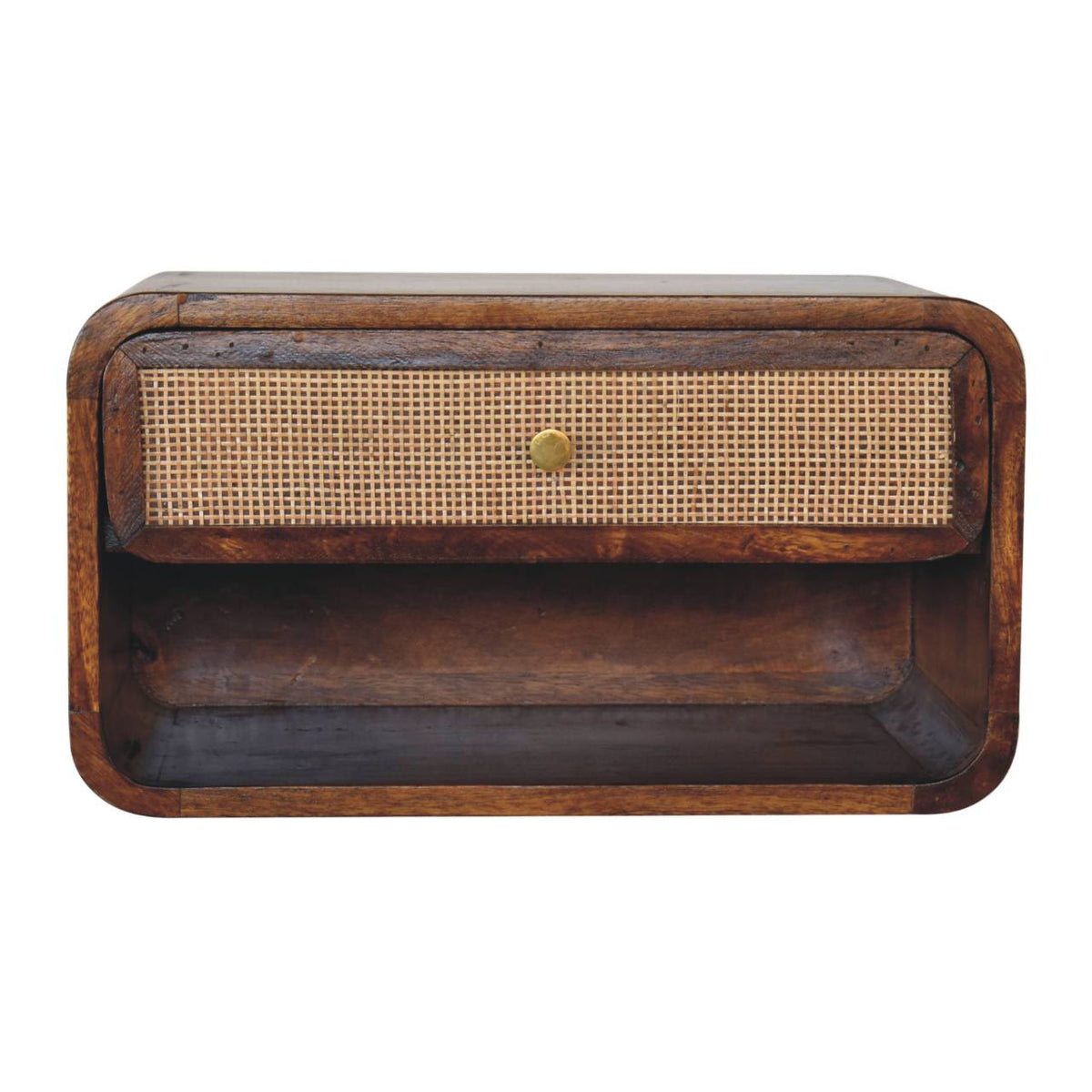 Chestnut Wall Mounted Open Woven Bedside Table