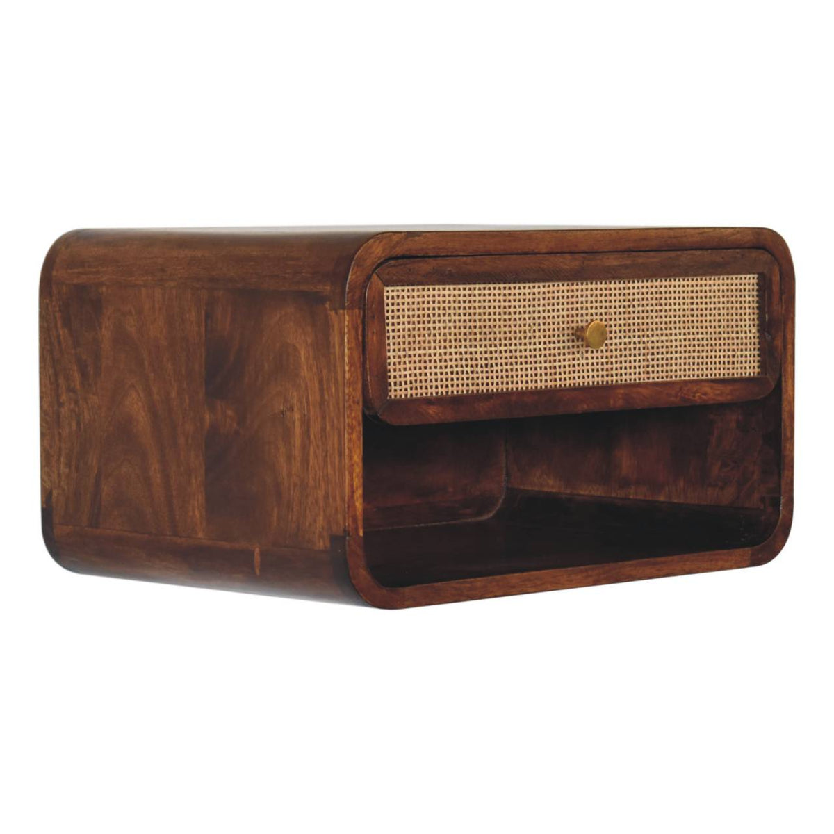 Chestnut Wall Mounted Open Woven Bedside Table