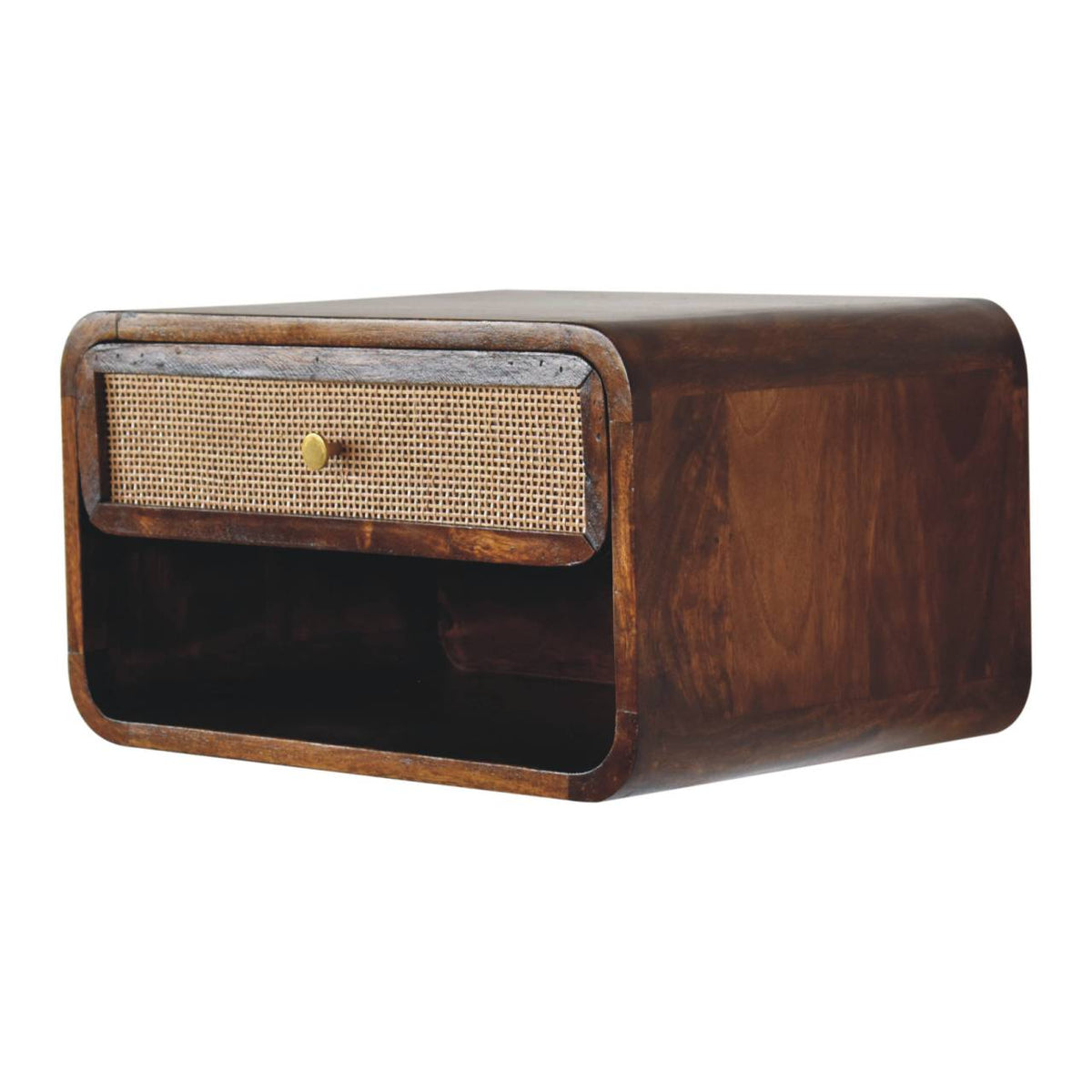Chestnut Wall Mounted Open Woven Bedside Table