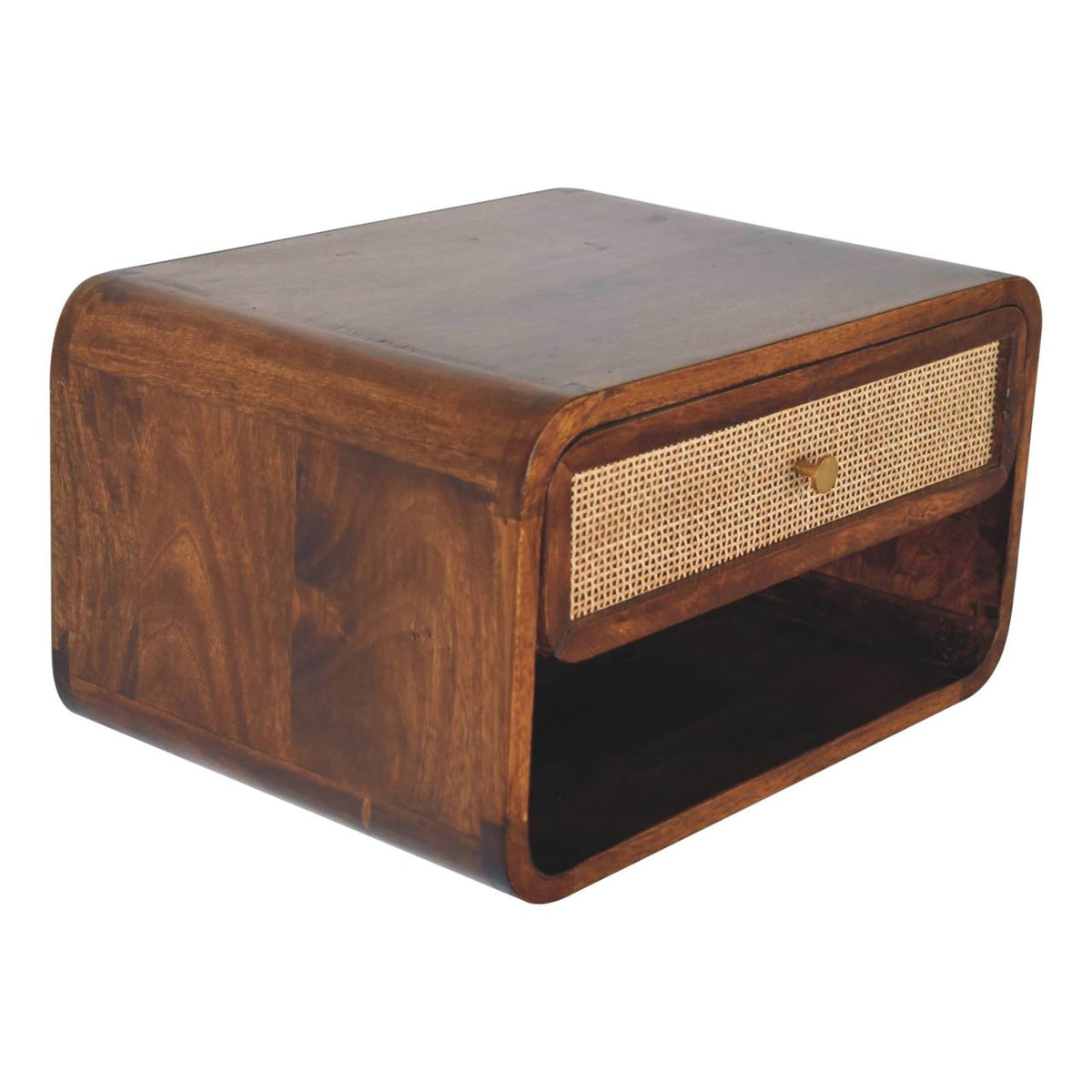 Chestnut Wall Mounted Open Woven Bedside Table