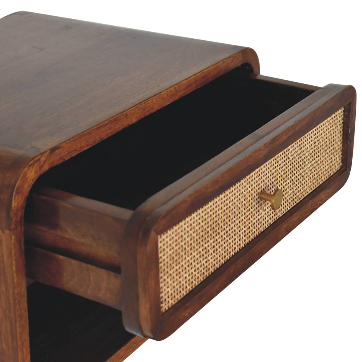 Chestnut Wall Mounted Open Woven Bedside Table