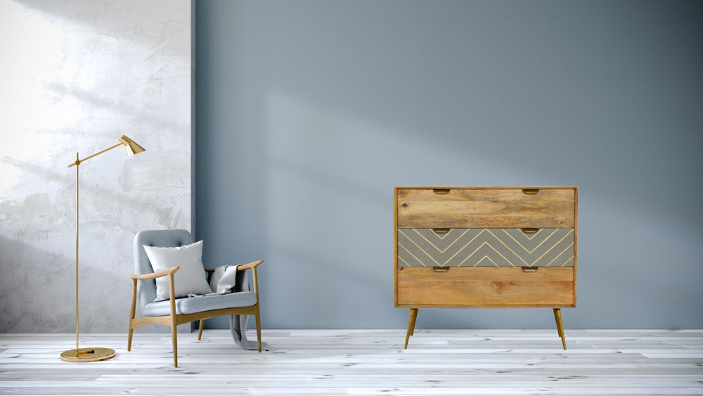 Sleek Cement Brass Inlay Chest of Drawers
