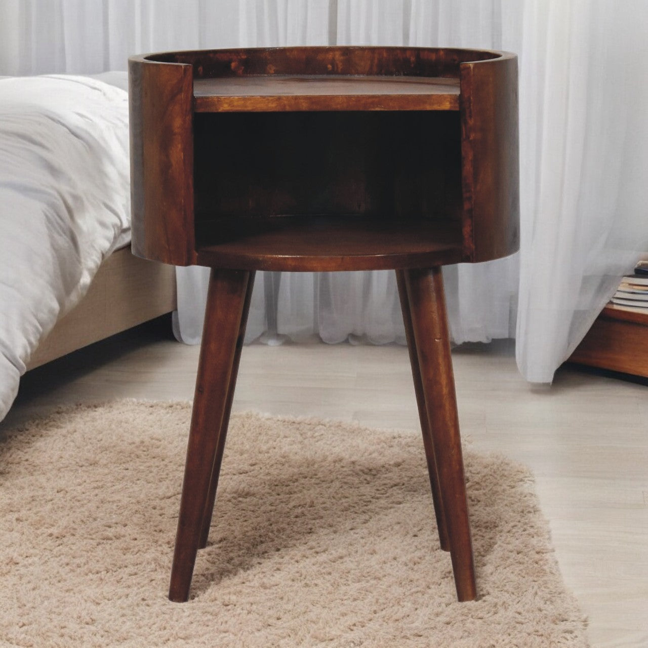 Chestnut Round Open Slot Bedside