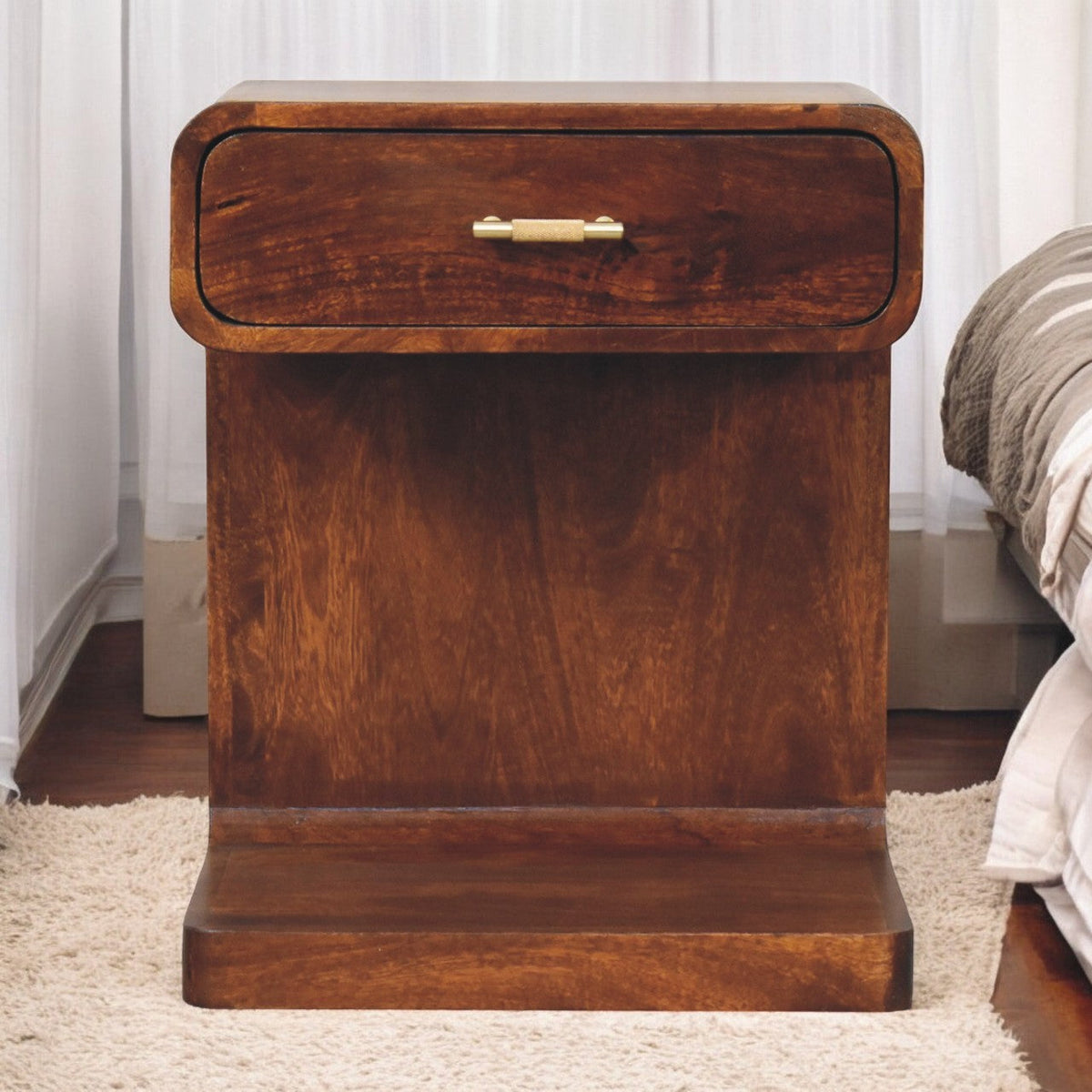 Chestnut T-Bar Rounded Bedside Table