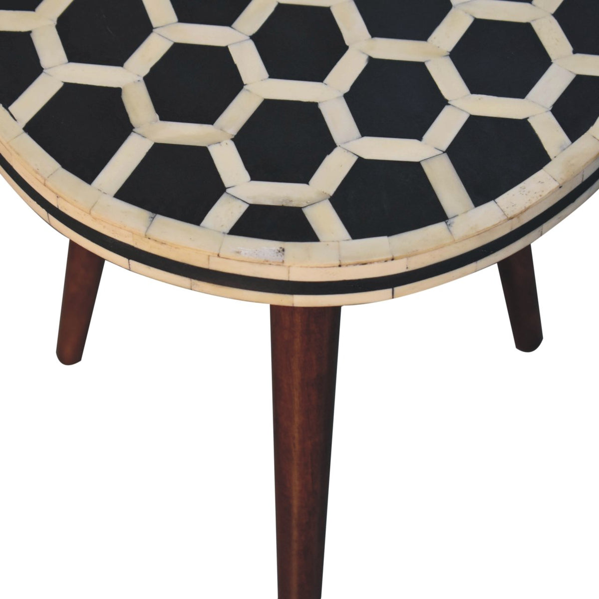 Bone Inlay Tripod Stool With Honey Caramel Finish Footstool