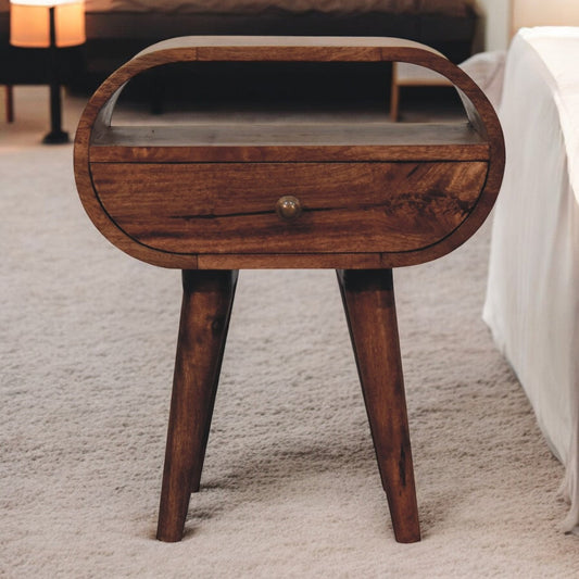 Honey Caramel Circular Bedside with Open Slot