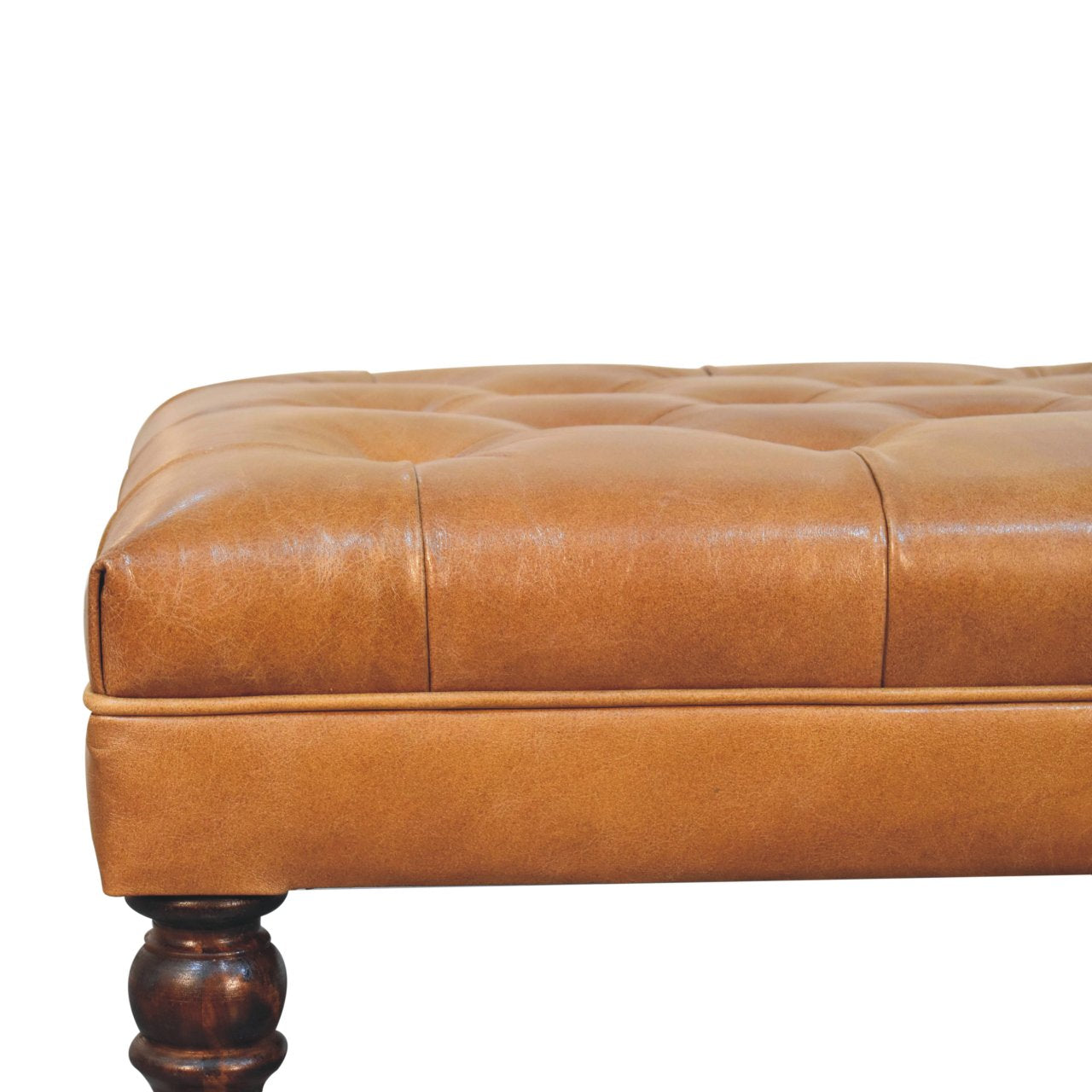 California Walnut Buffalo Brown Leather Ottoman with Castor Legs