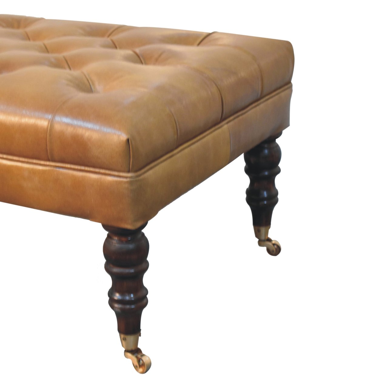 California Walnut Buffalo Brown Leather Ottoman with Castor Legs