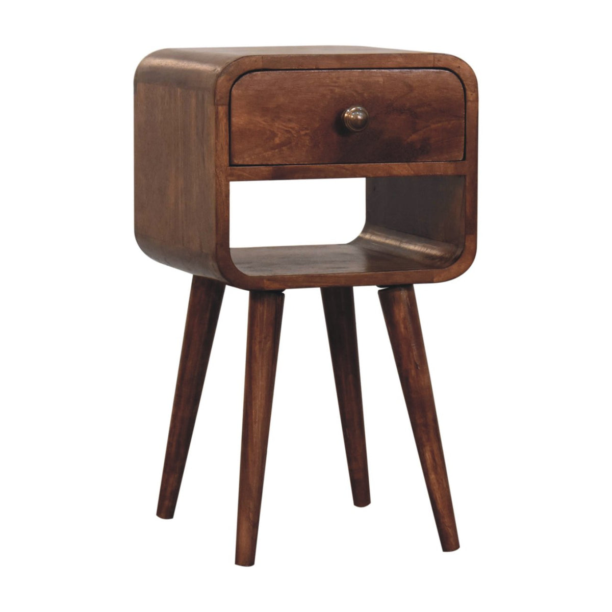 Mini Honey Caramel Curved Bedside with Lower Slot Bedside Table