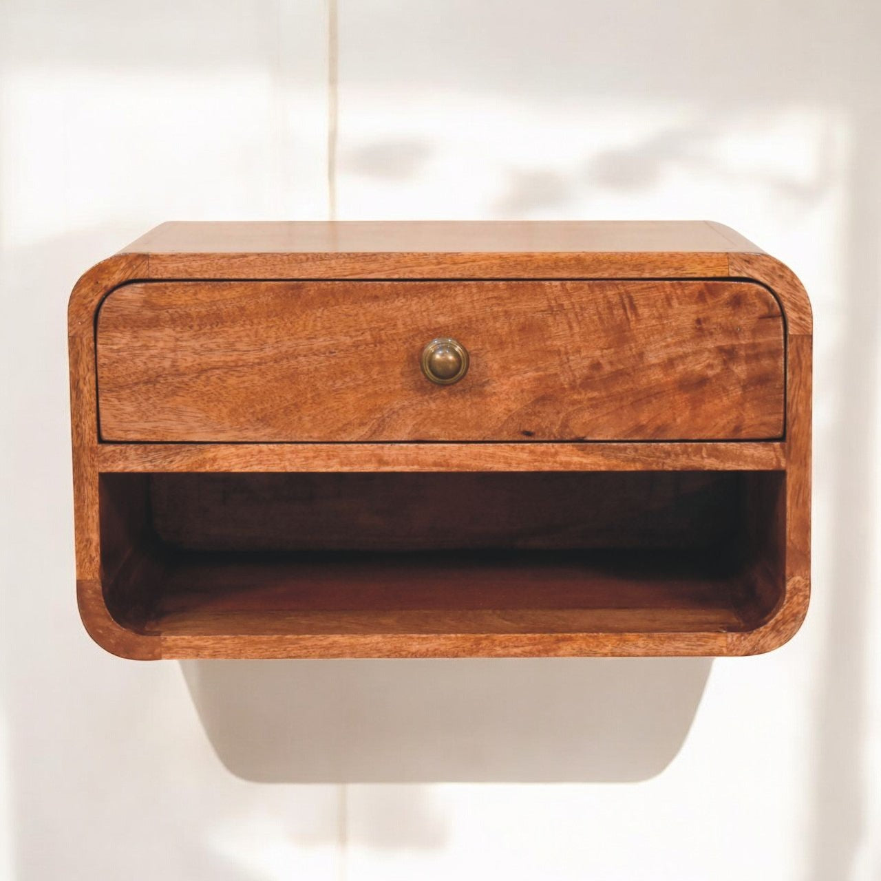 Curved Honey Caramel Wall Mounted Bedside with Open Slot