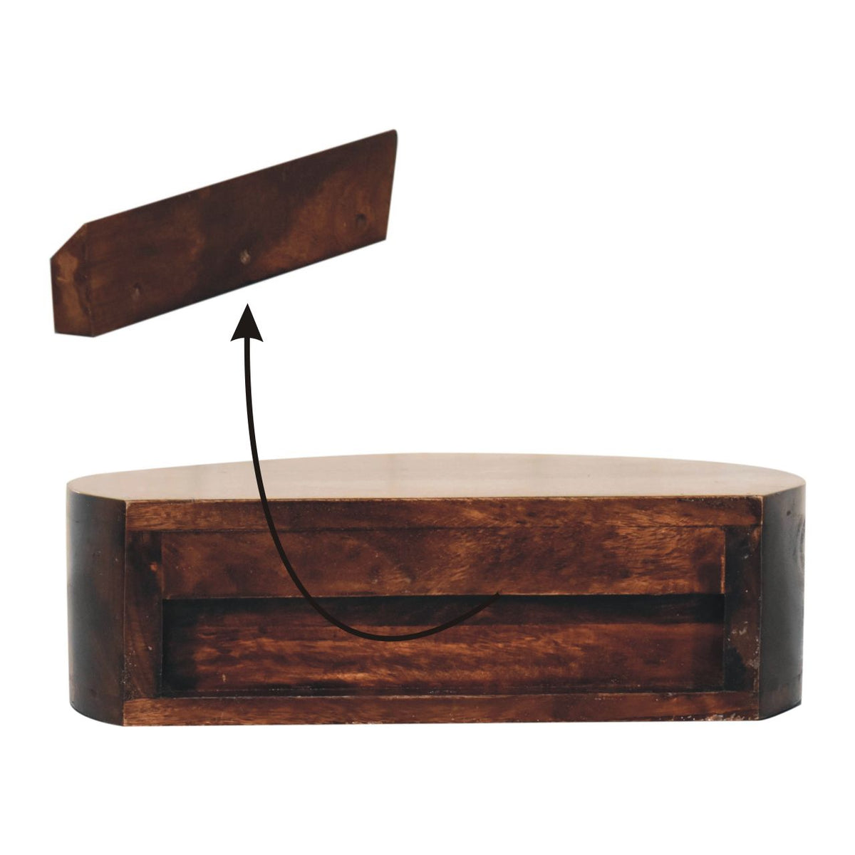 California Walnut Wall Mounted Rounded Bedside Table