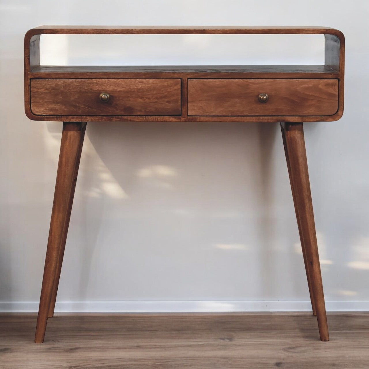 Curved Honey Caramel Console Table
