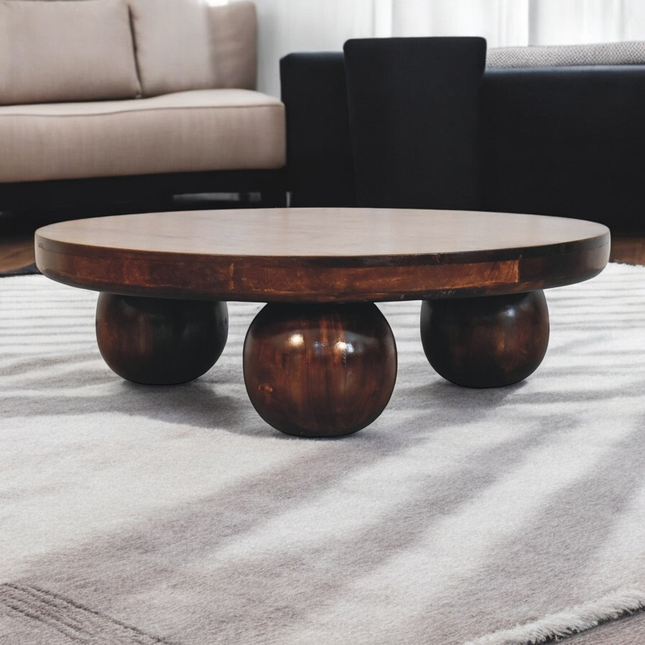 California Walnut Central Table with Ball Feet