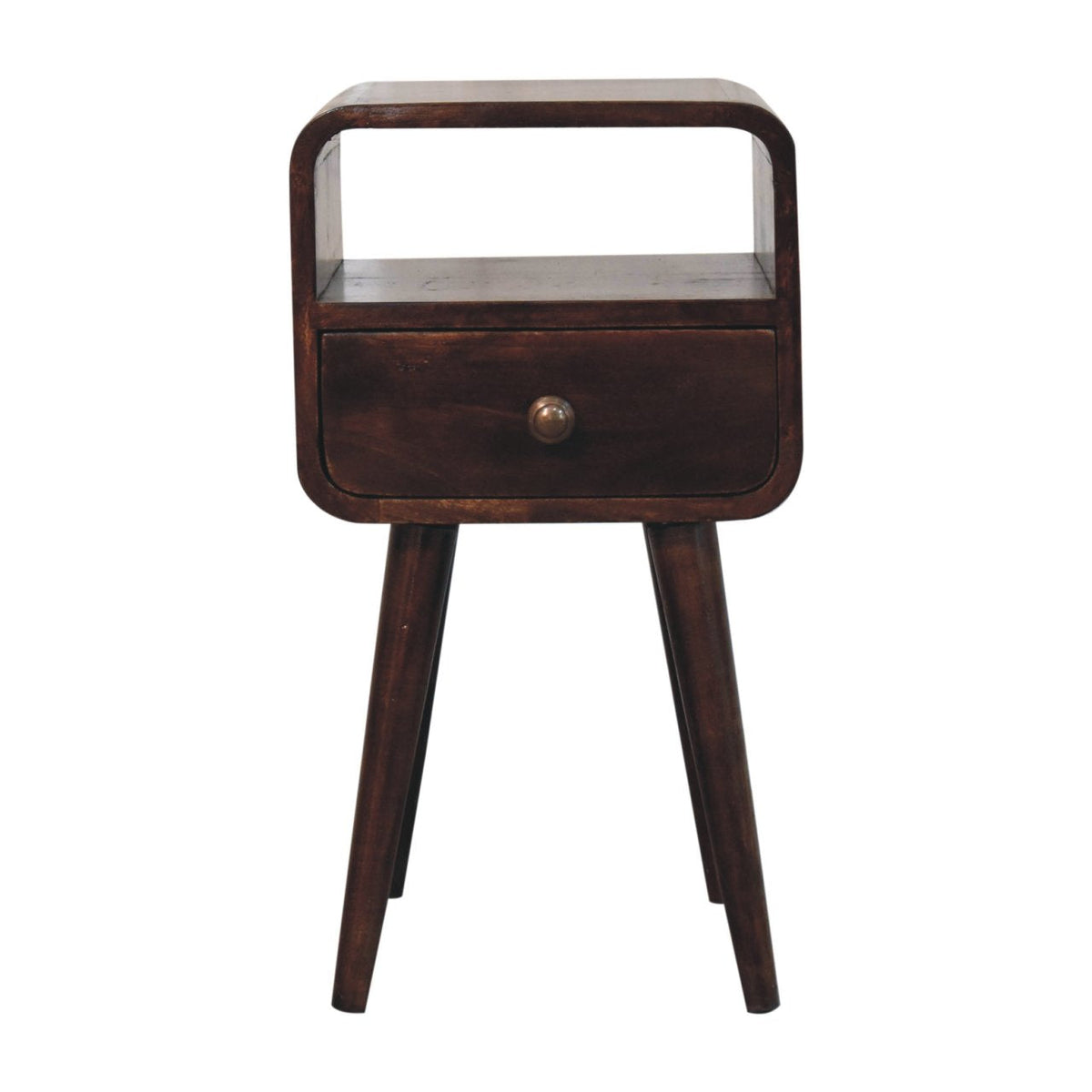 Mini California Walnut Curved Bedside with Open Slot Bedside Table
