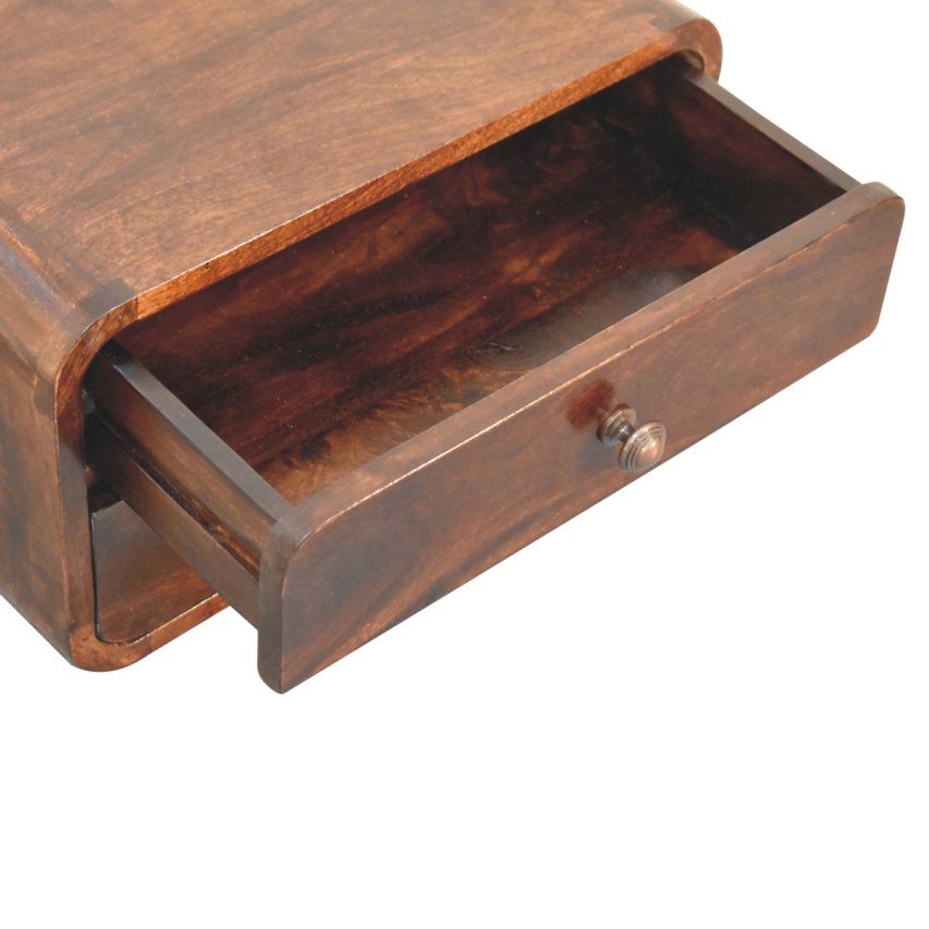 Curved California Walnut Wall Mounted Bedside Table