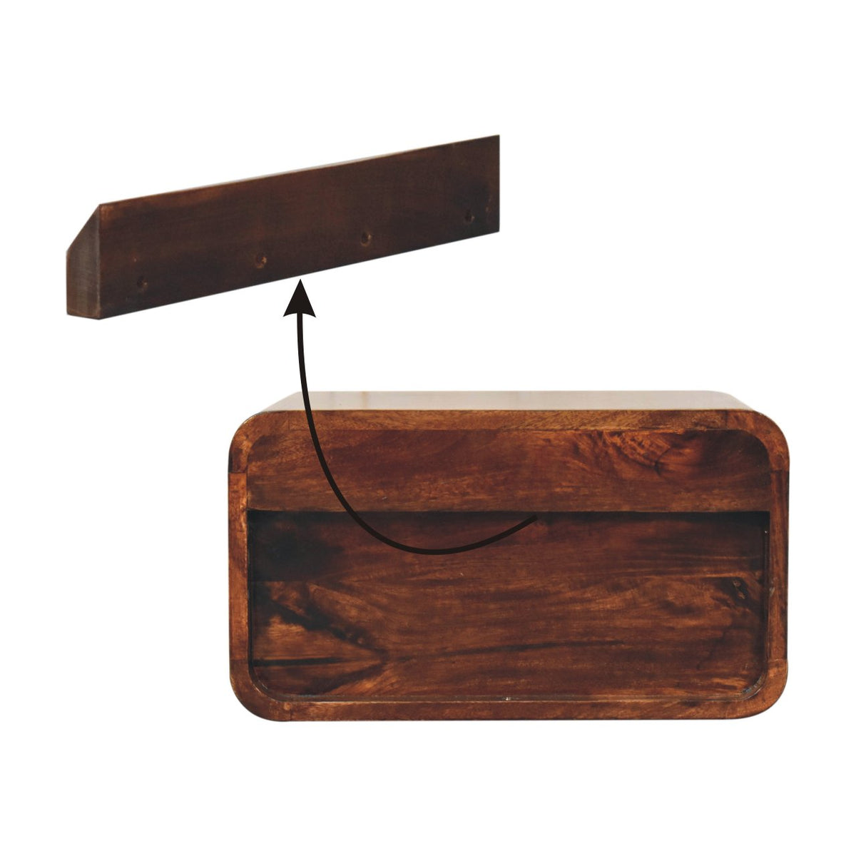 Curved California Walnut Wall Mounted Bedside Table