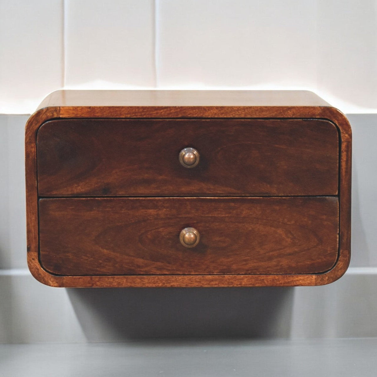 Curved California Walnut Wall Mounted Bedside Table