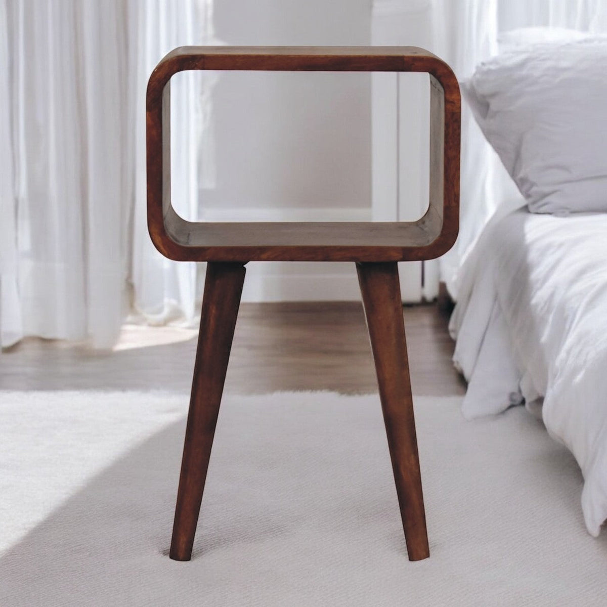 Mini Honey Caramel Curved Open Bedside Table