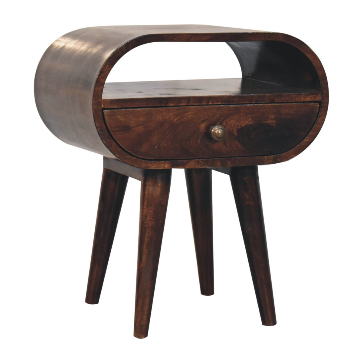 California Walnut Circular Bedside with Open Slot Bedside Table