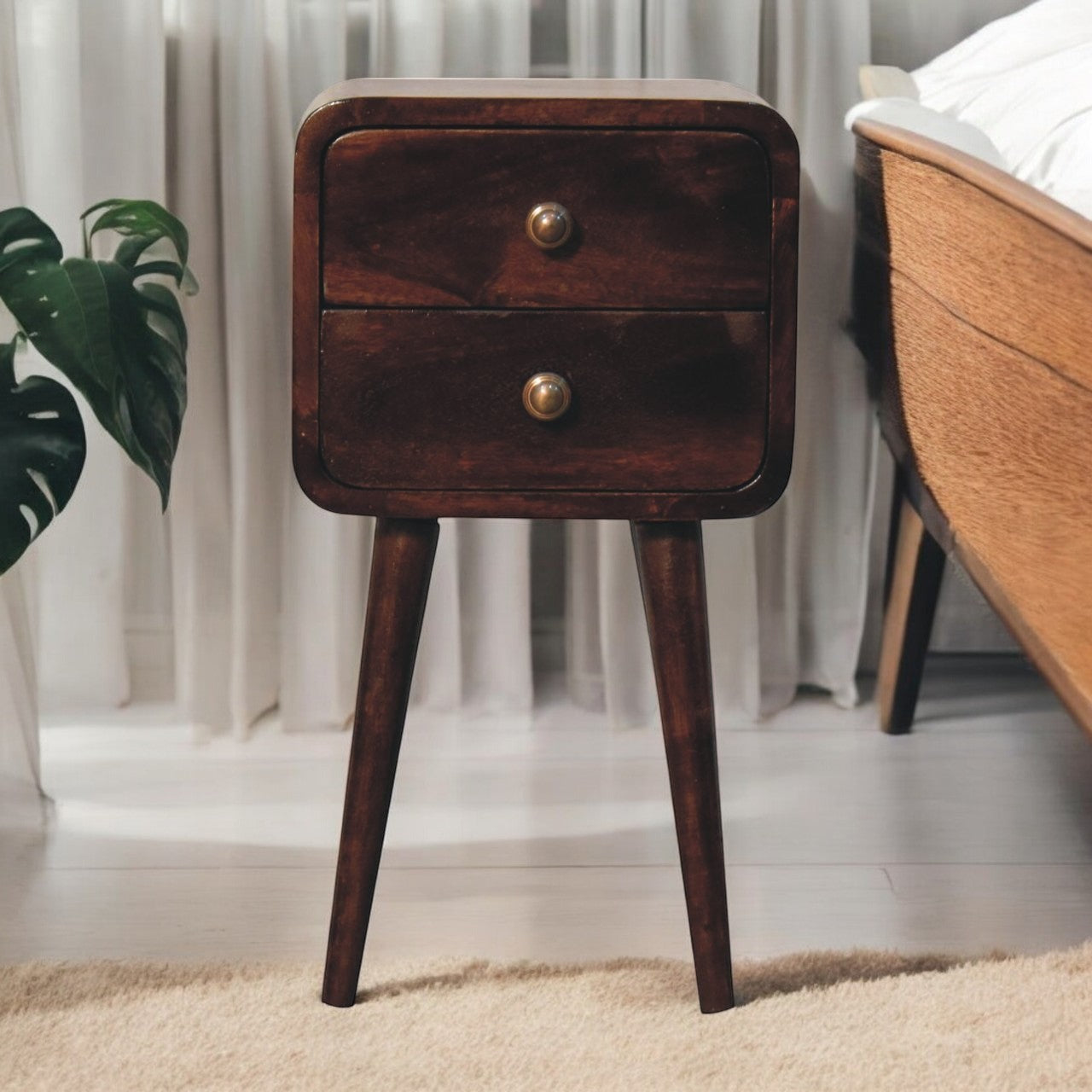 Mini California Walnut Curved Bedside