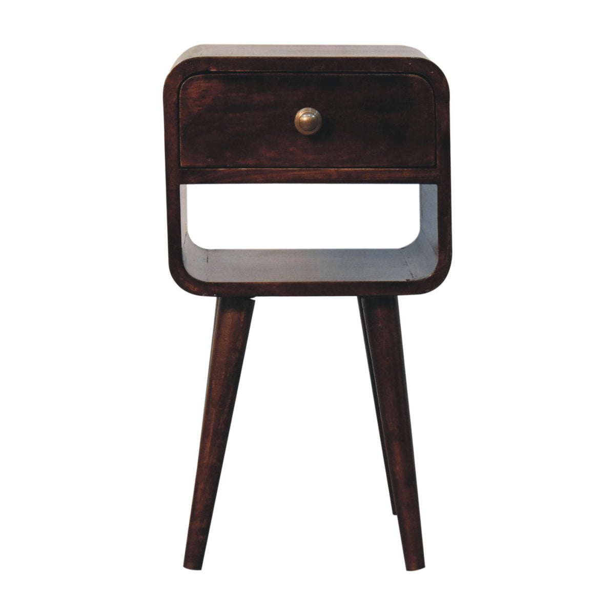 Mini California Walnut Curved Bedside with Lower Slot Bedside Table