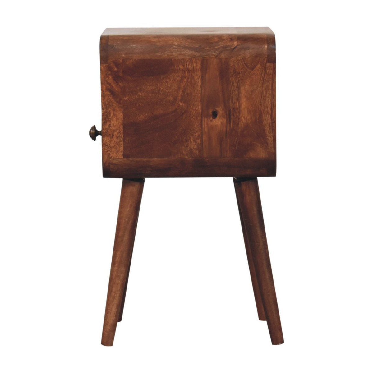 Mini Honey Caramel Curved Bedside with Open Slot Bedside Table