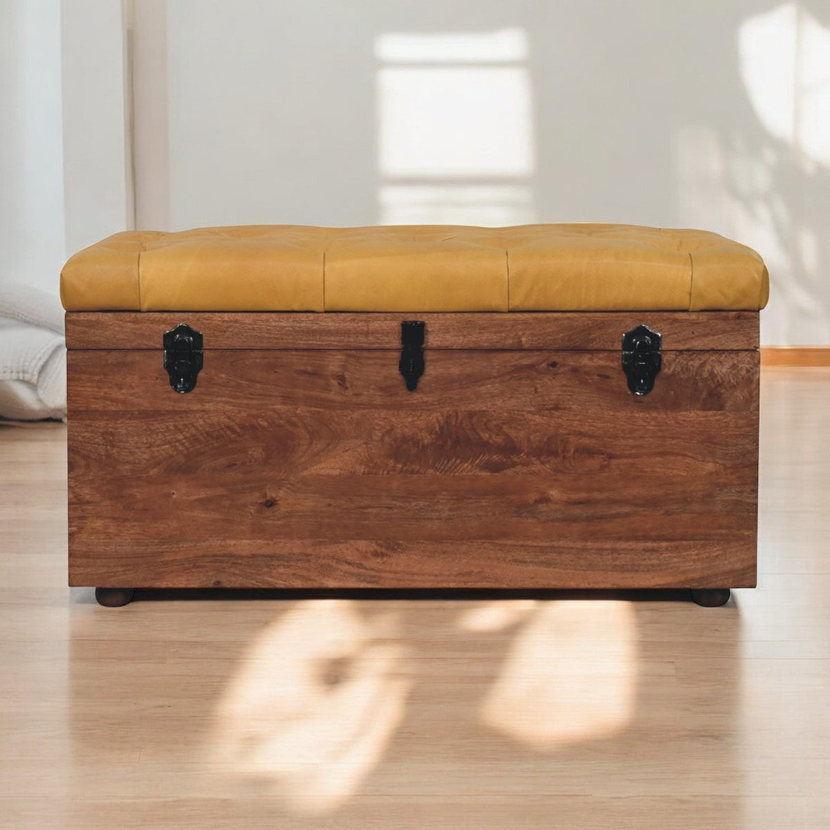 Buffalo Hide Honey Caramel Storage Trunk Storage Bench