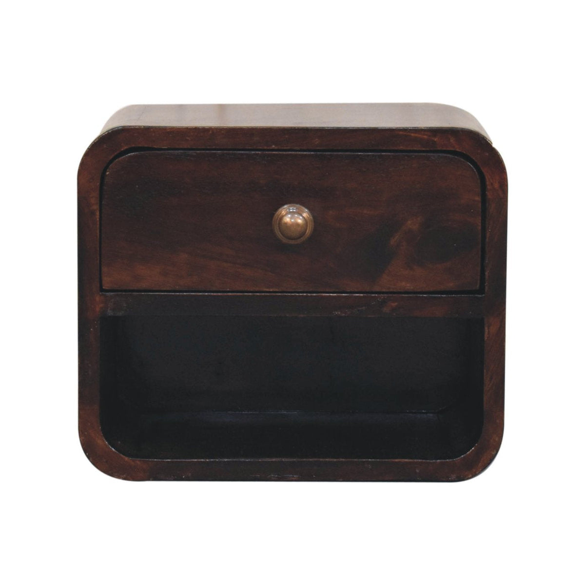 Mini Curved California Walnut Wall Mounted Bedside with Open Slot