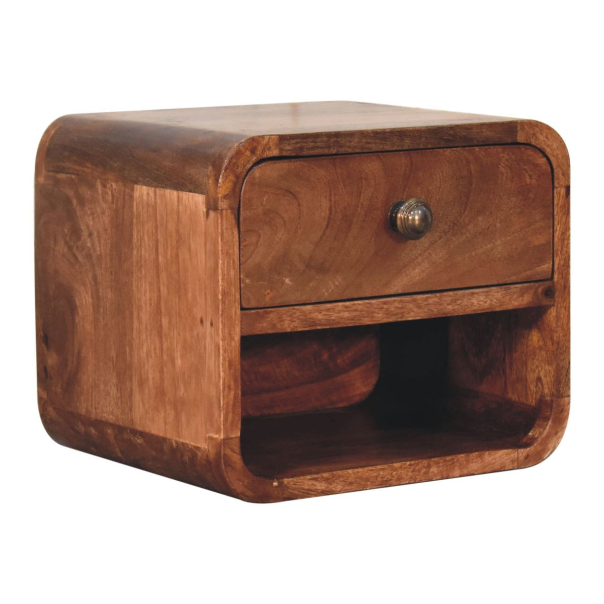 Mini Honey Caramel Wall Mounted Bedside with Open Slot Bedside