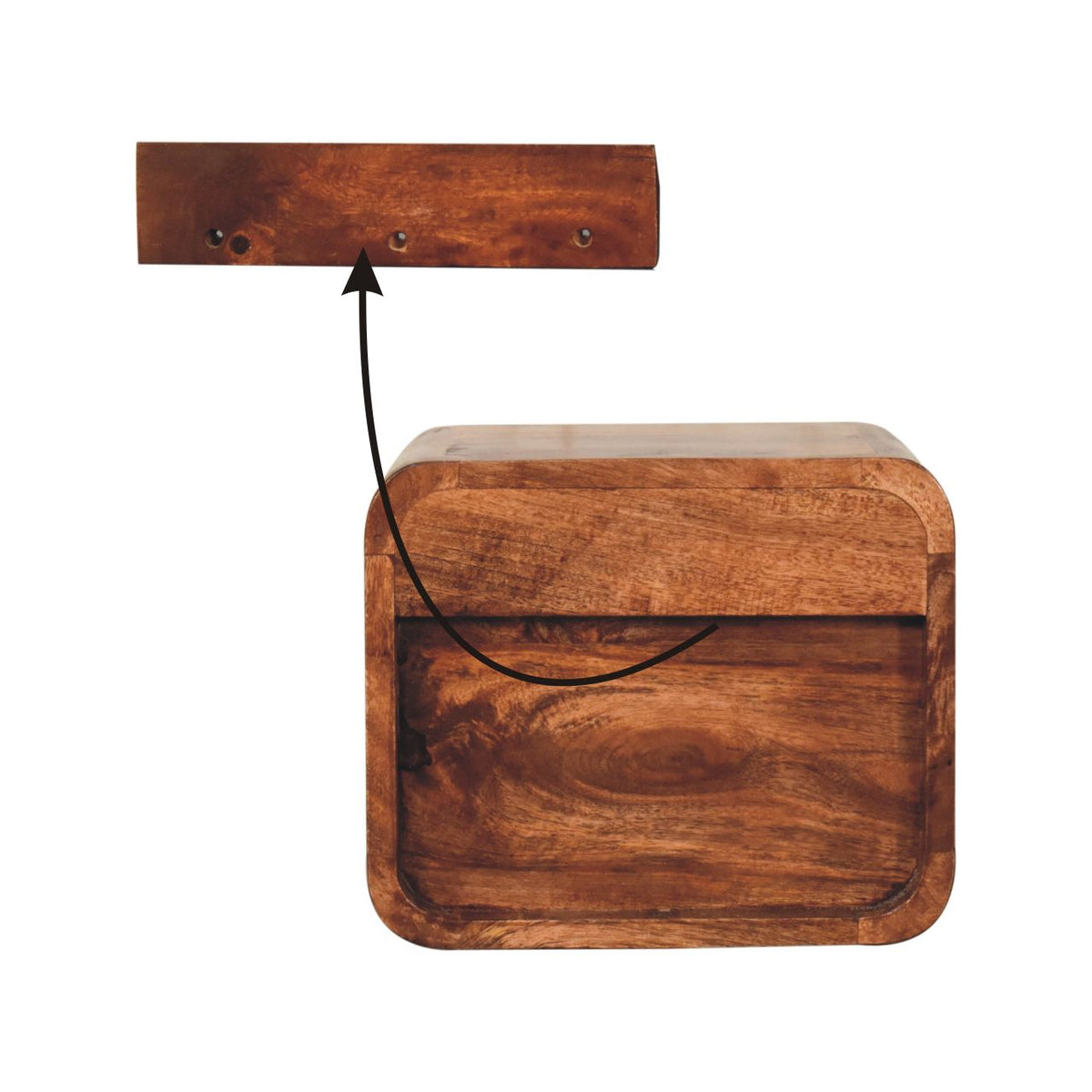 Mini Honey Caramel Wall Mounted Bedside with Open Slot Bedside