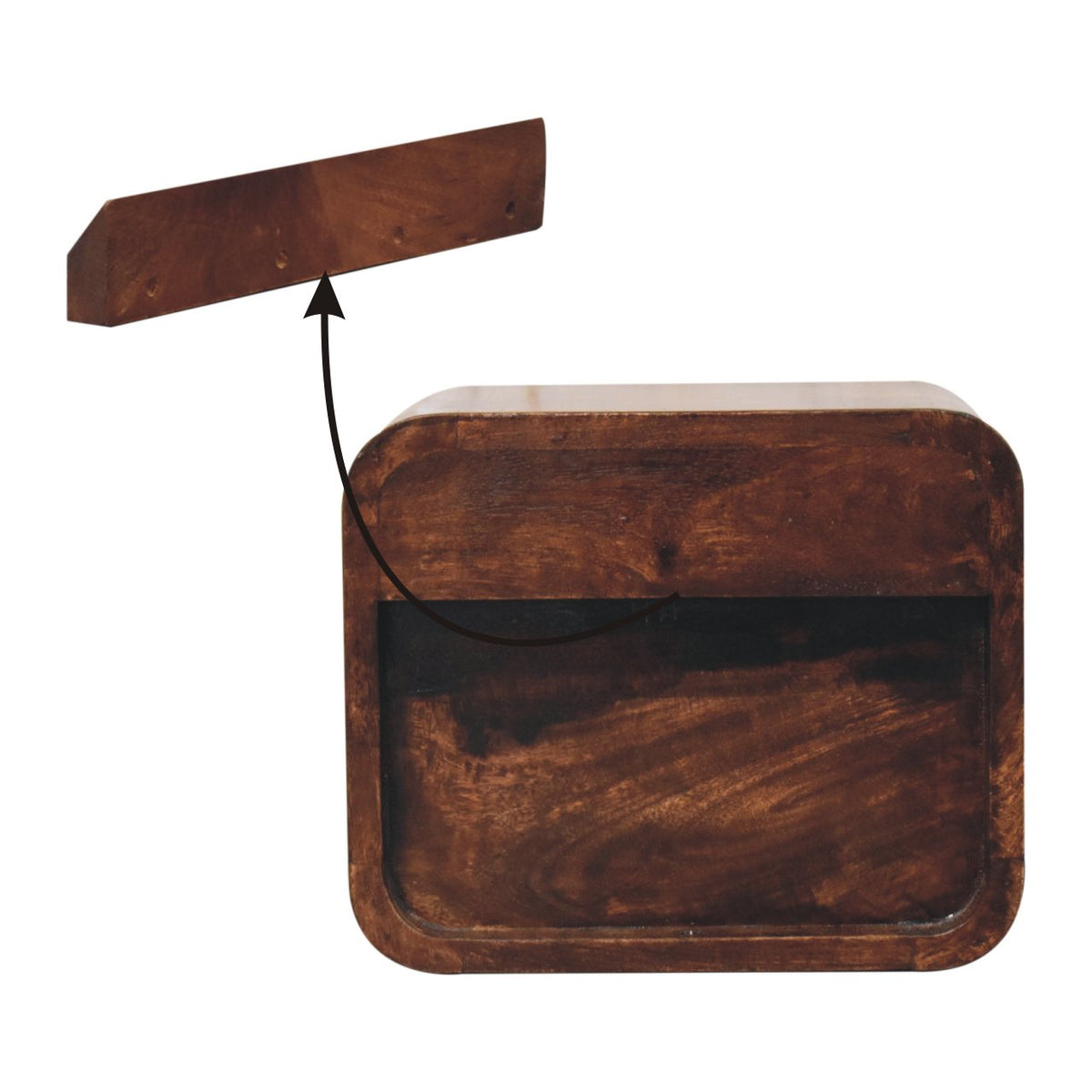 Mini Curved California Walnut Wall Mounted Bedside Table