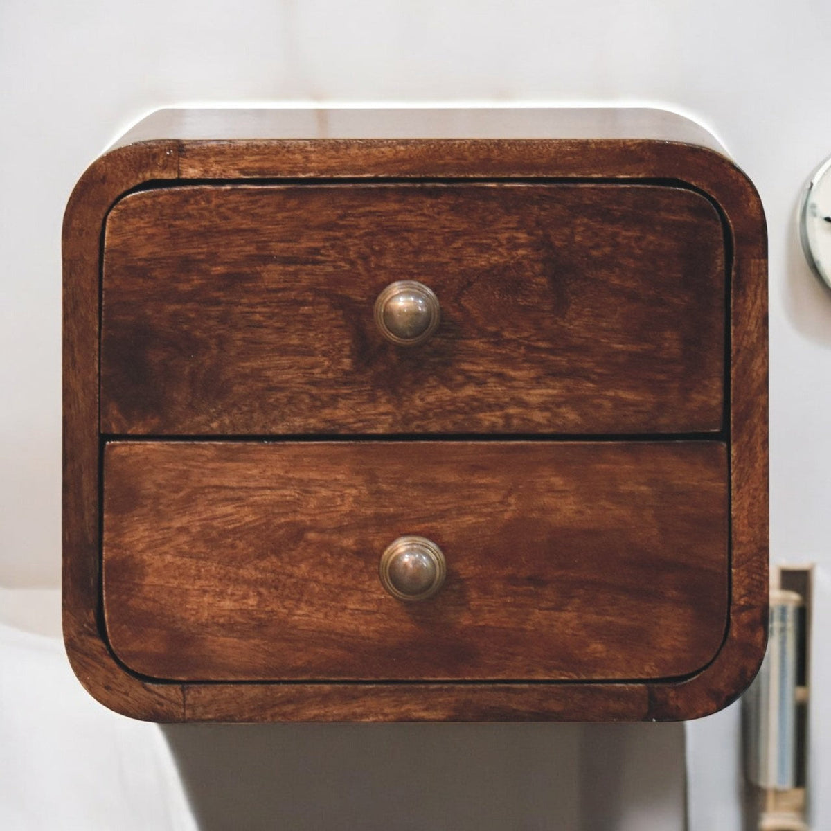 Mini Curved California Walnut Wall Mounted Bedside Table