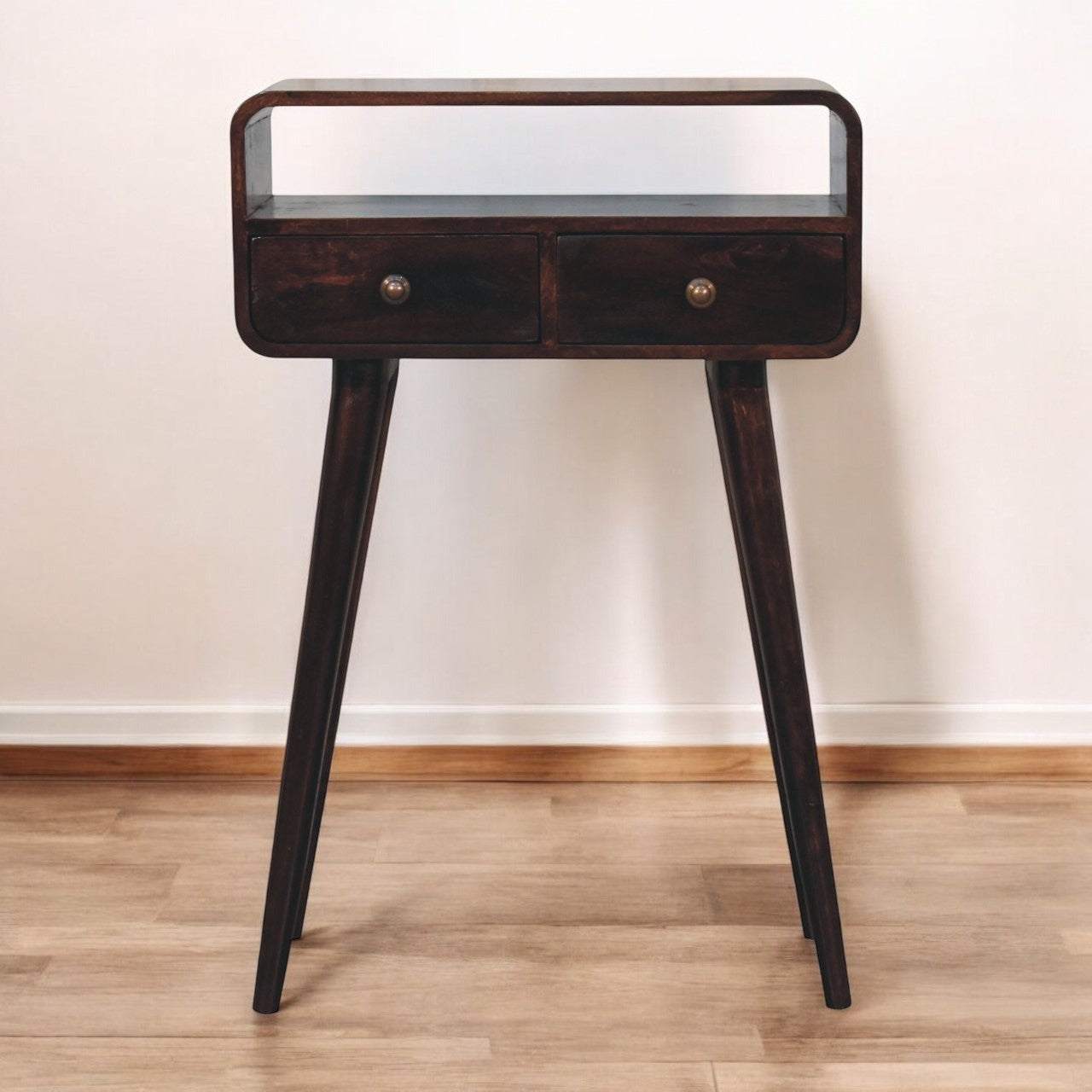 Mini California Walnut Curved Console Table