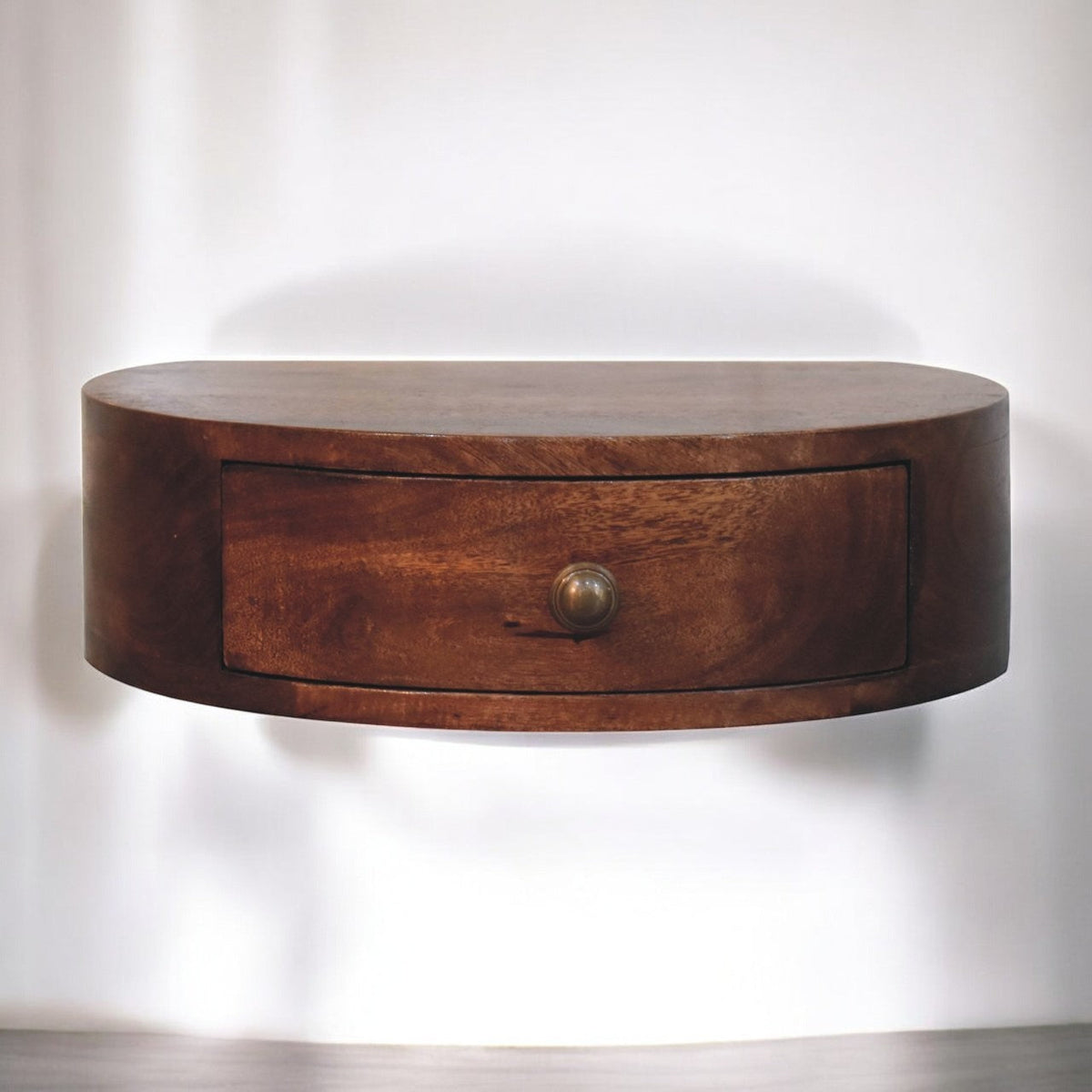 Honey Caramel Wall Mounted Rounded Bedside Table