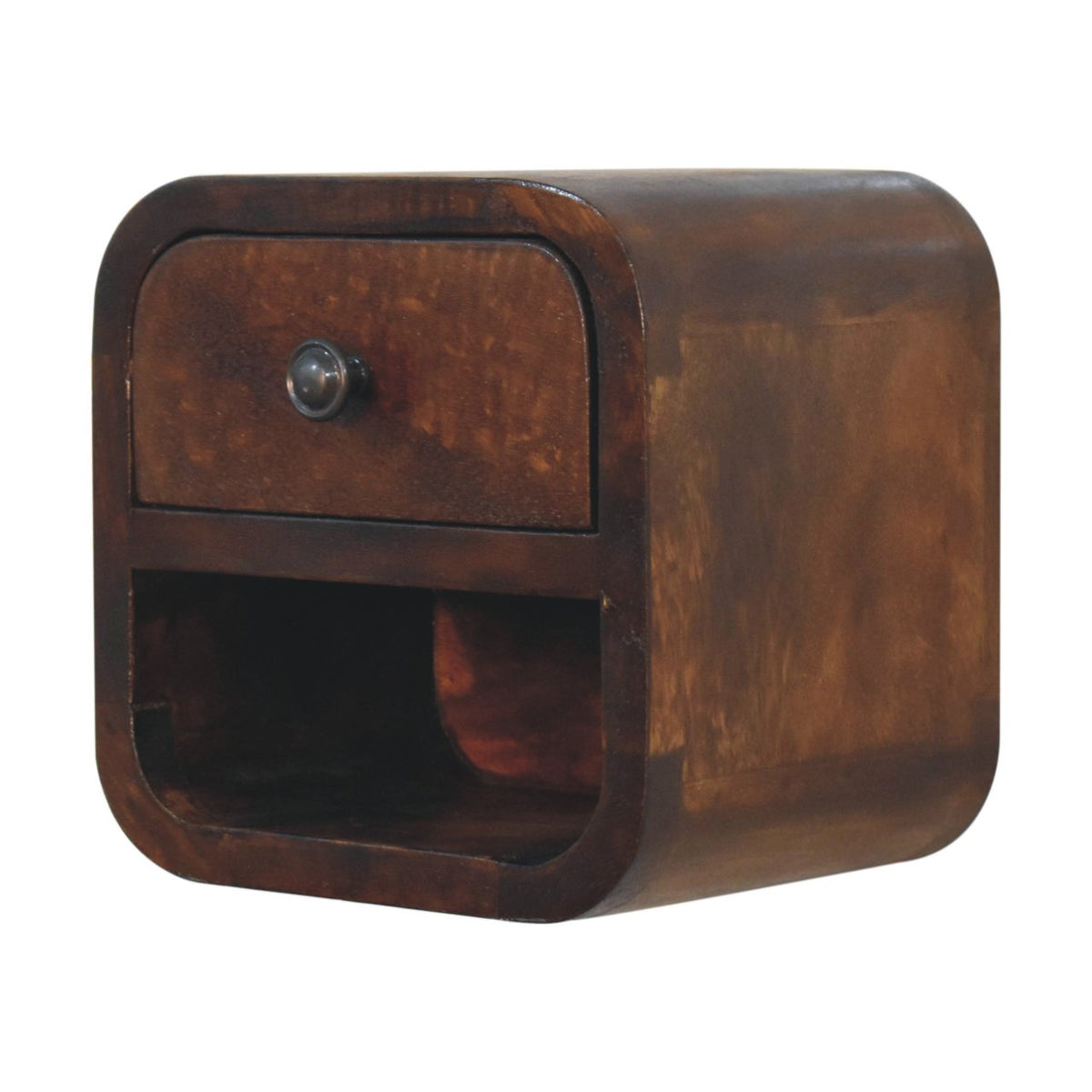 Extra Mini Curved Chestnut Bedside with Open Slot Bedside Table