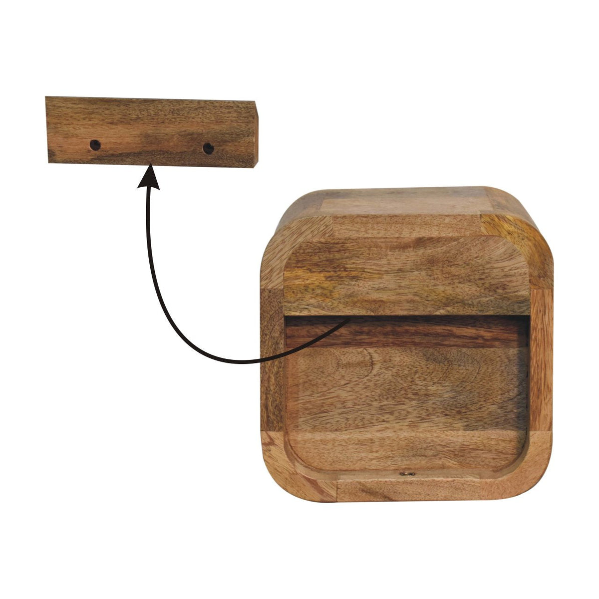 Extra Mini Curved Oak-ish Bedside with Open Slot Bedside Table