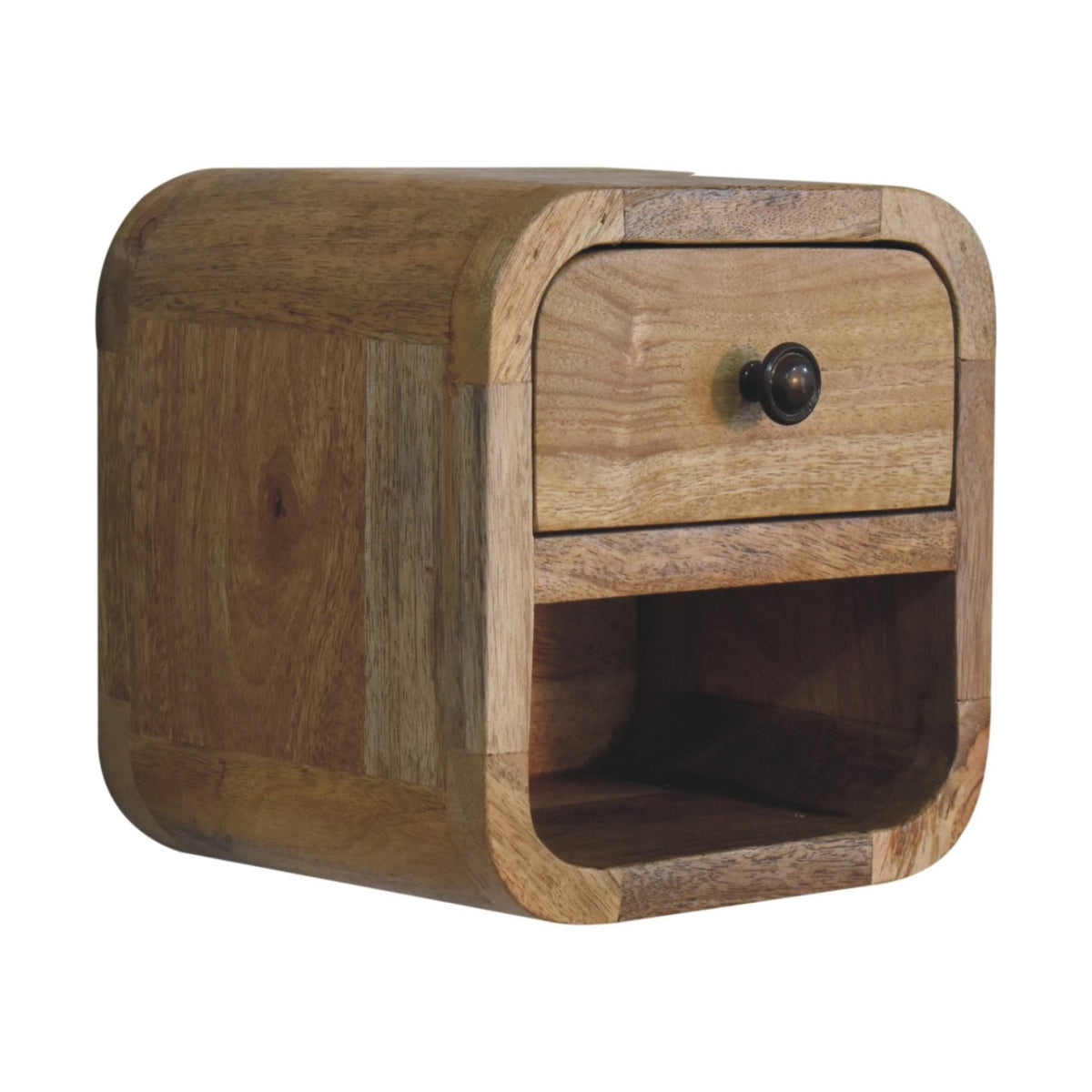 Extra Mini Curved Oak-ish Bedside with Open Slot Bedside Table