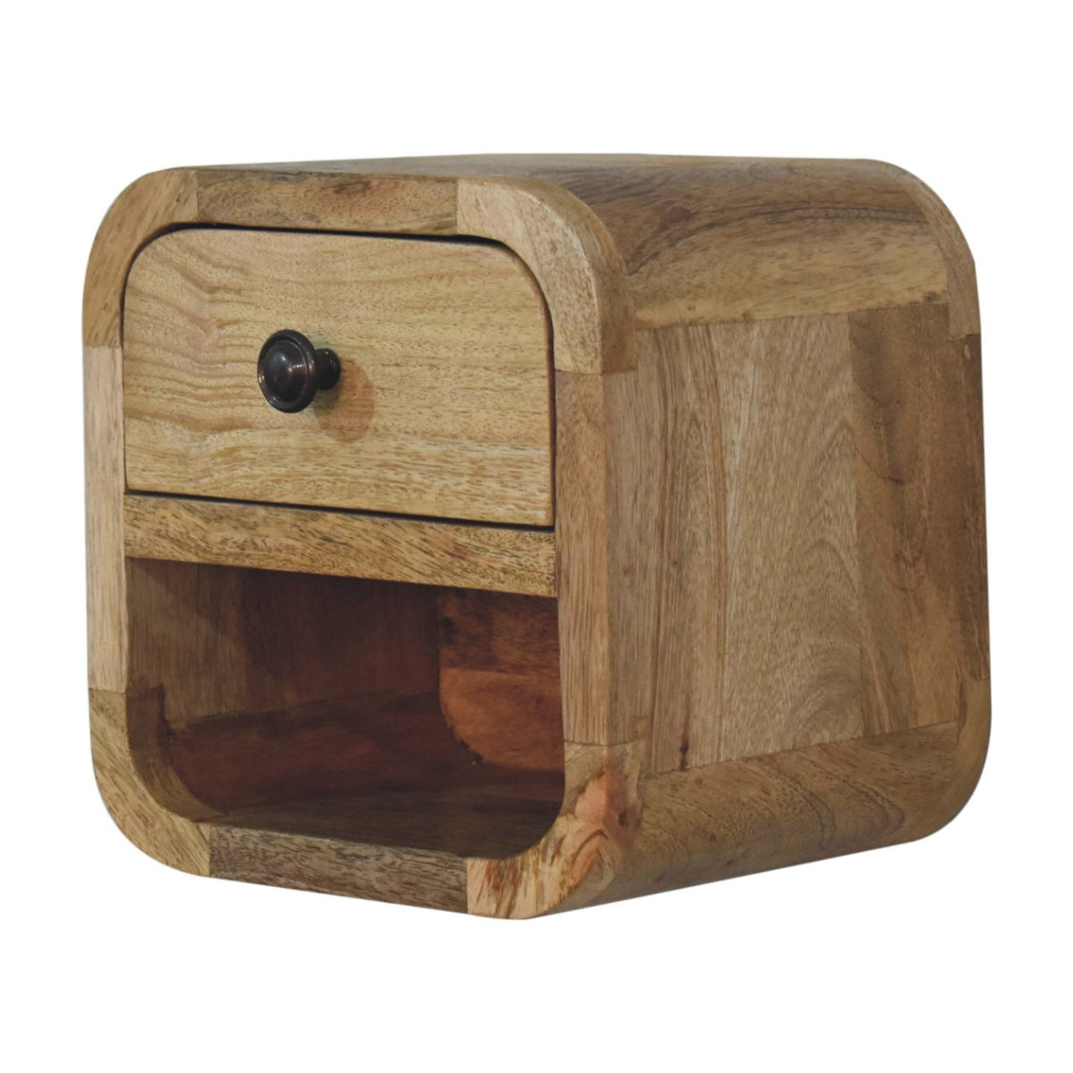 Extra Mini Curved Oak-ish Bedside with Open Slot Bedside Table