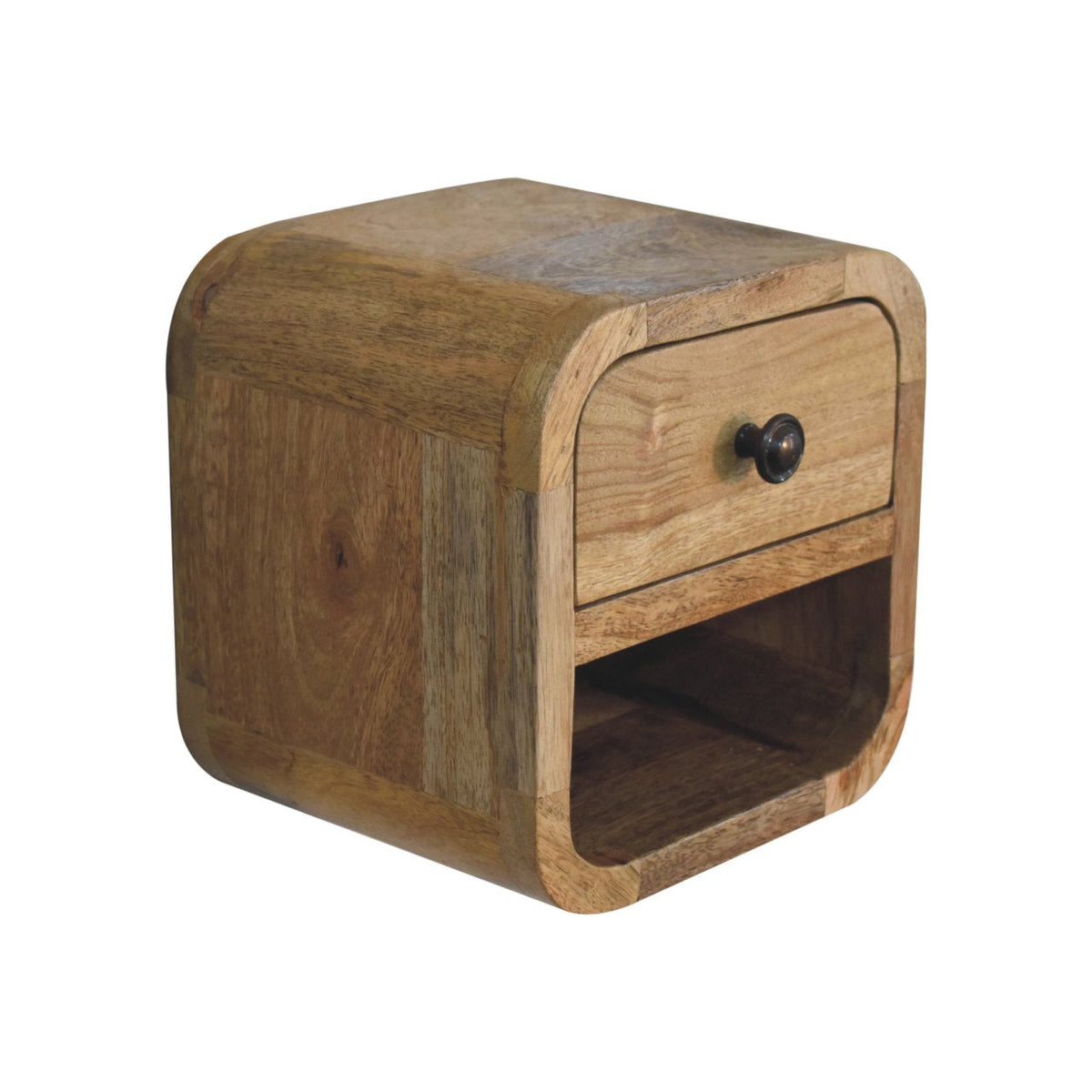 Extra Mini Curved Oak-ish Bedside with Open Slot Bedside Table