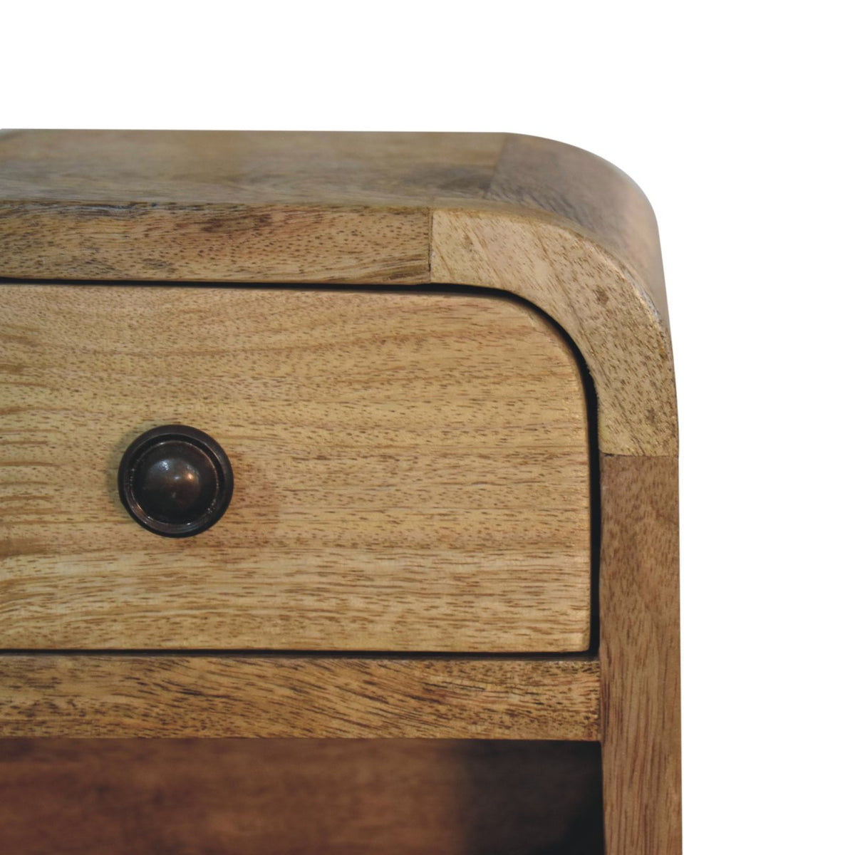 Extra Mini Curved Oak-ish Bedside with Open Slot Bedside Table