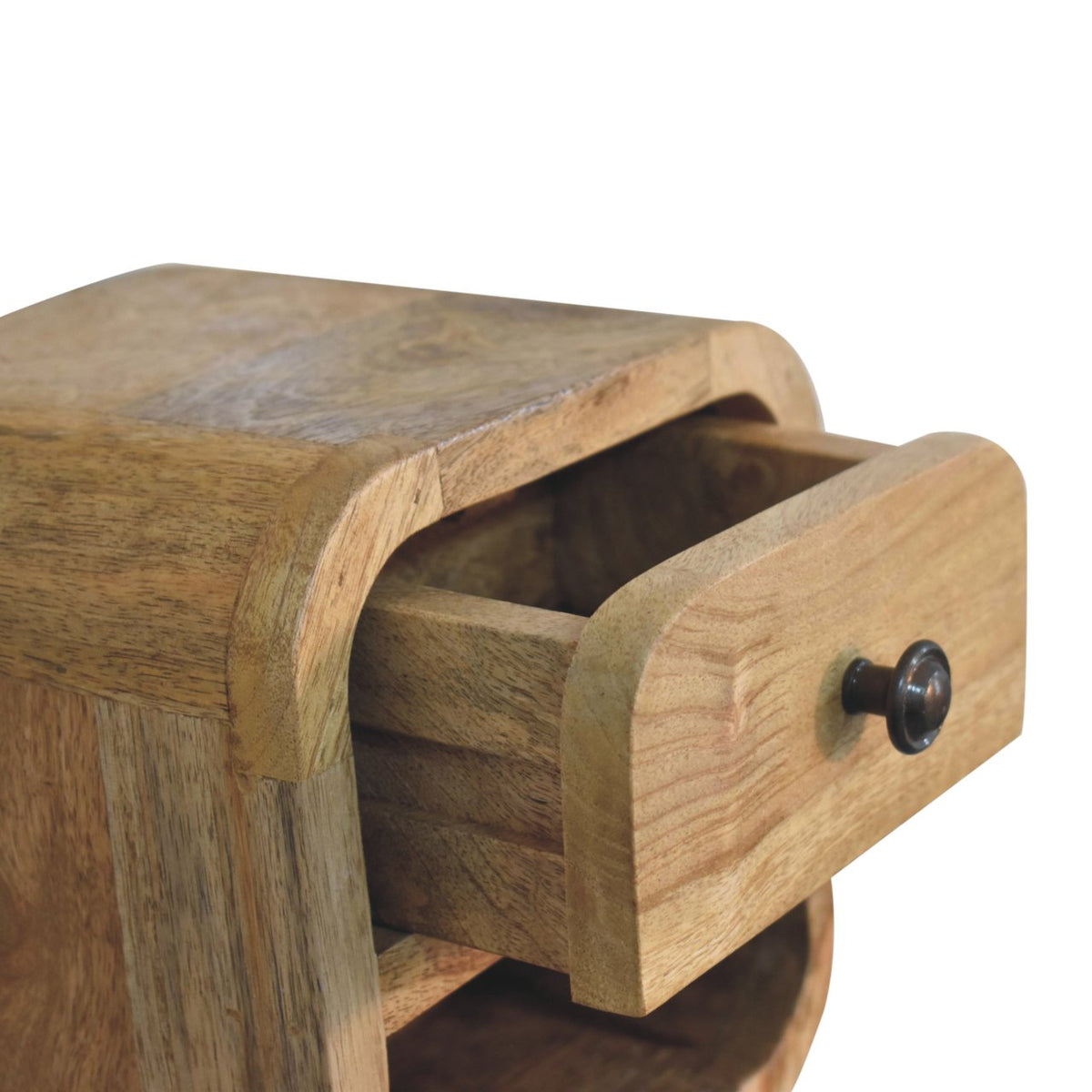 Extra Mini Curved Oak-ish Bedside with Open Slot Bedside Table