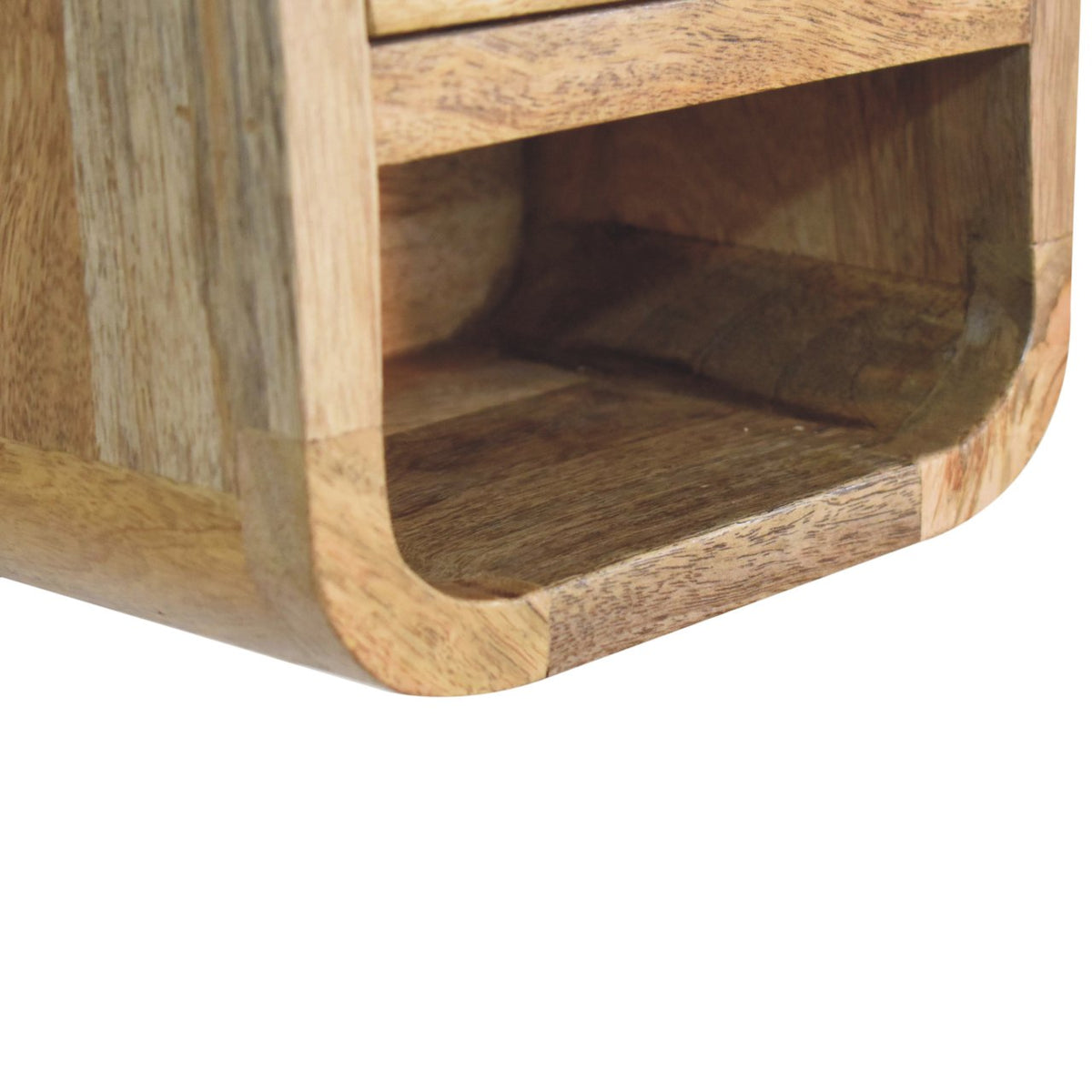 Extra Mini Curved Oak-ish Bedside with Open Slot Bedside Table