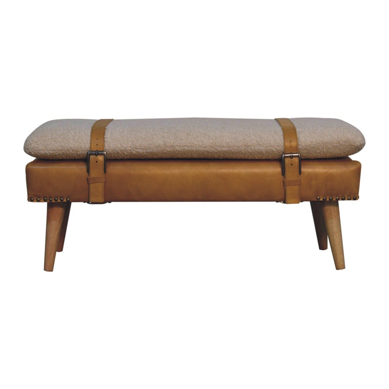 Buffalo Hide Olive Green Leather Bench