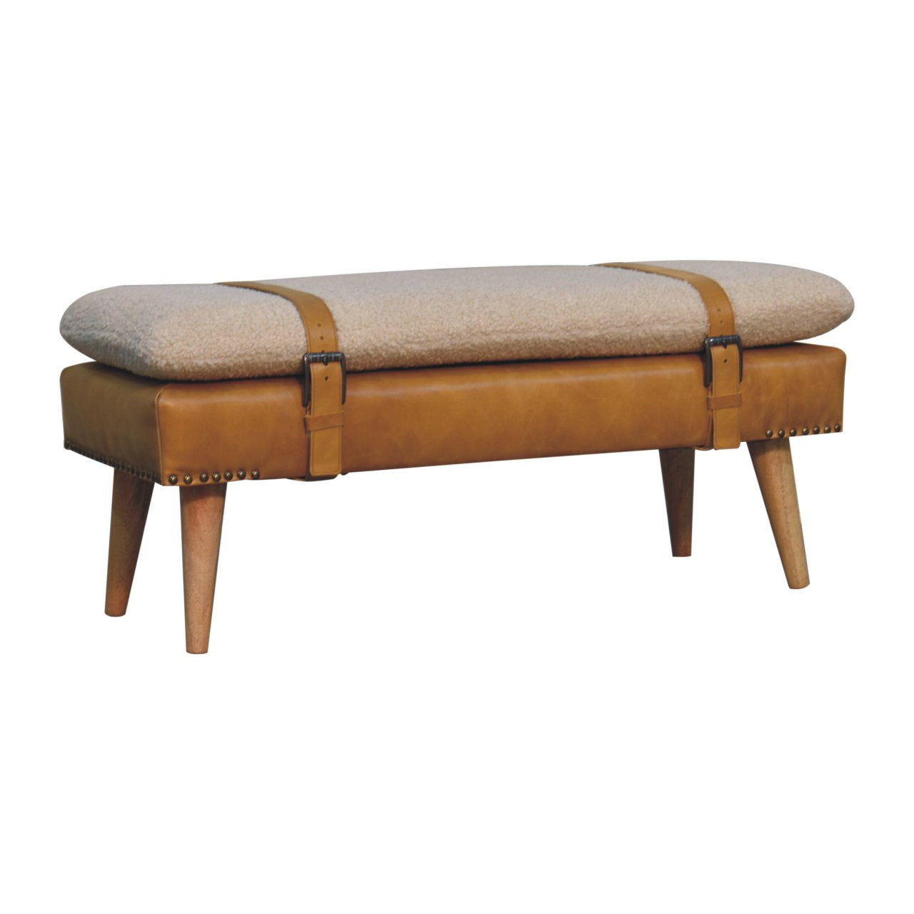 Buffalo Hide Tan Leather Bench