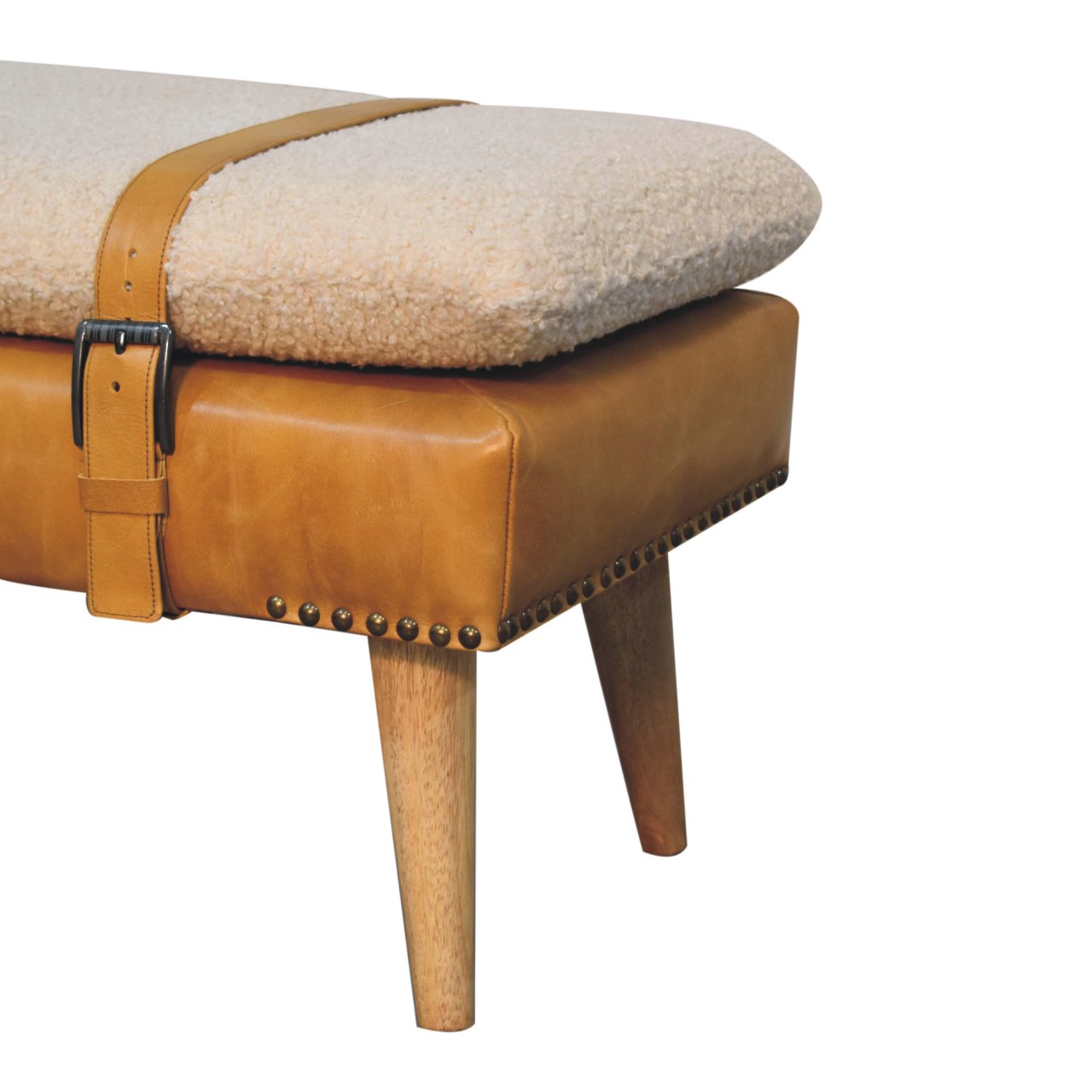Buffalo Hide Tan Leather Bench
