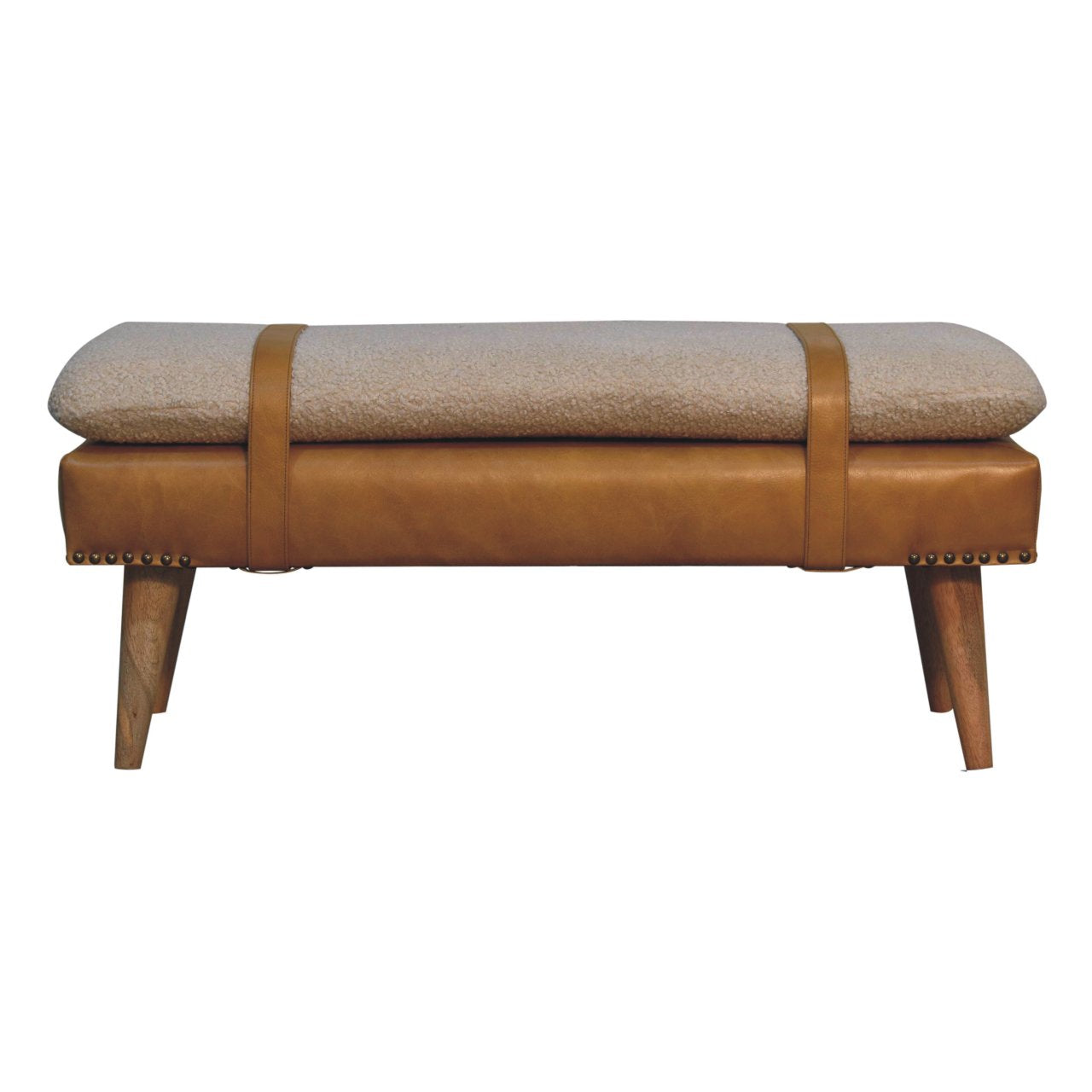 Buffalo Hide Tan Leather Bench