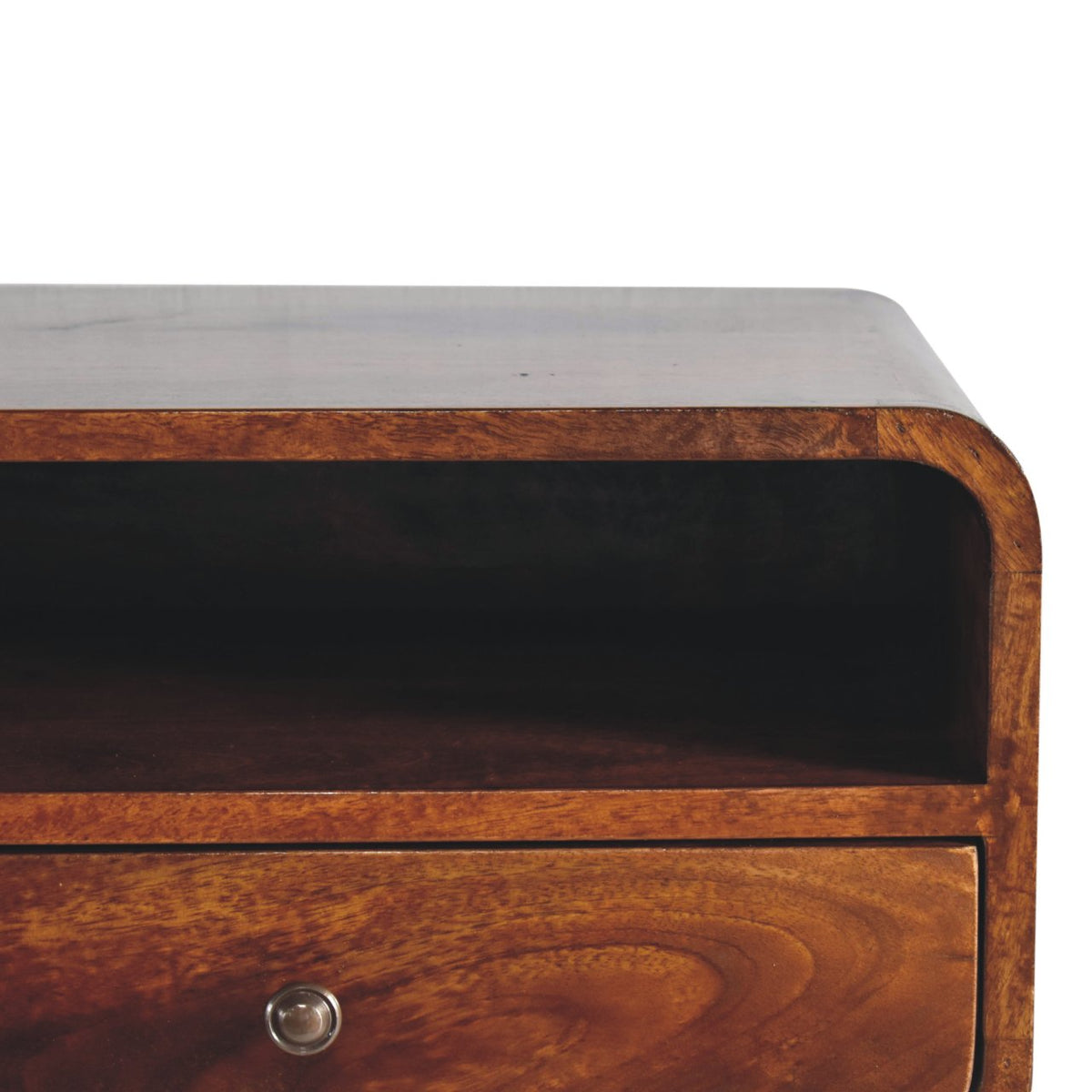 Large Chestnut Curve Upper Slot Floating Bedside Table